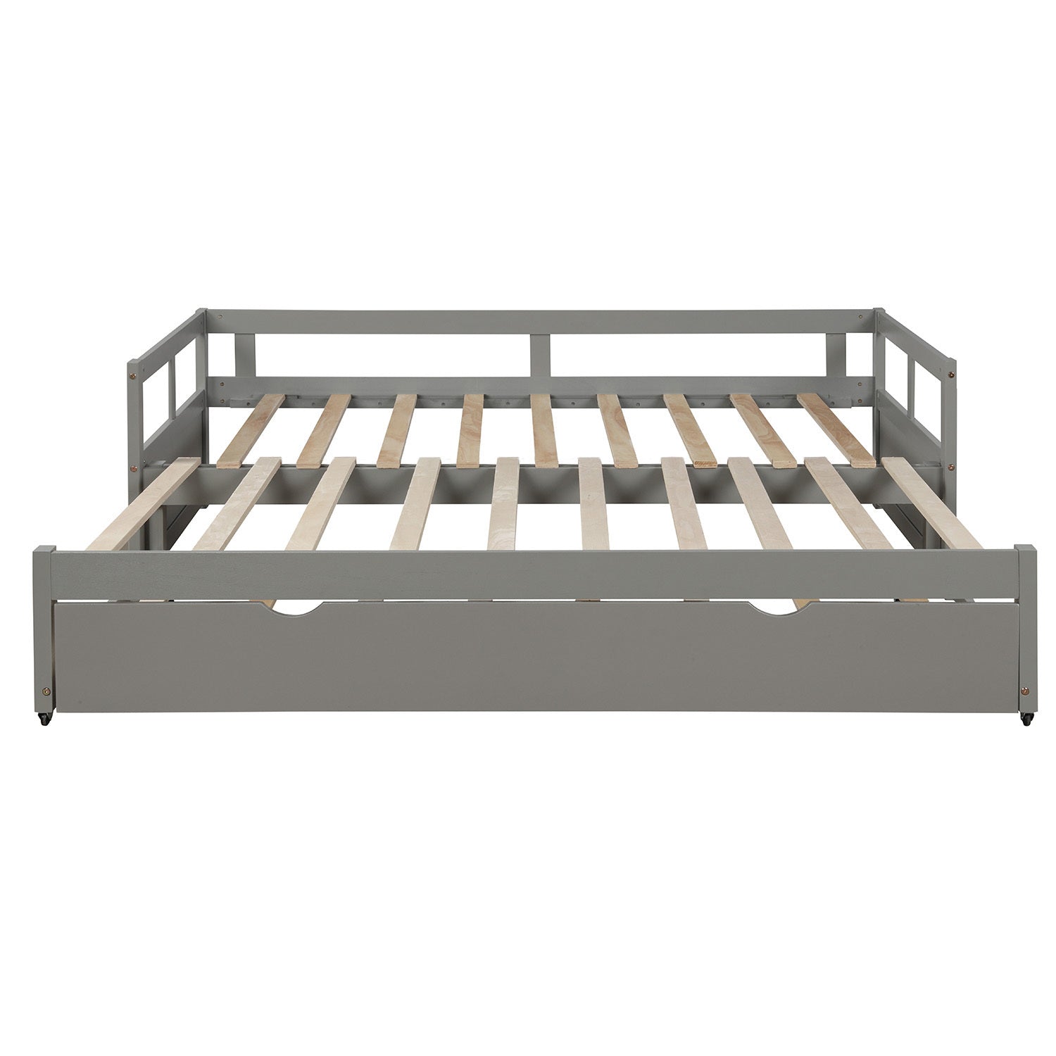 Extending Daybed with Trundle, Wooden Daybed with Trundle, Gray - Abrihome