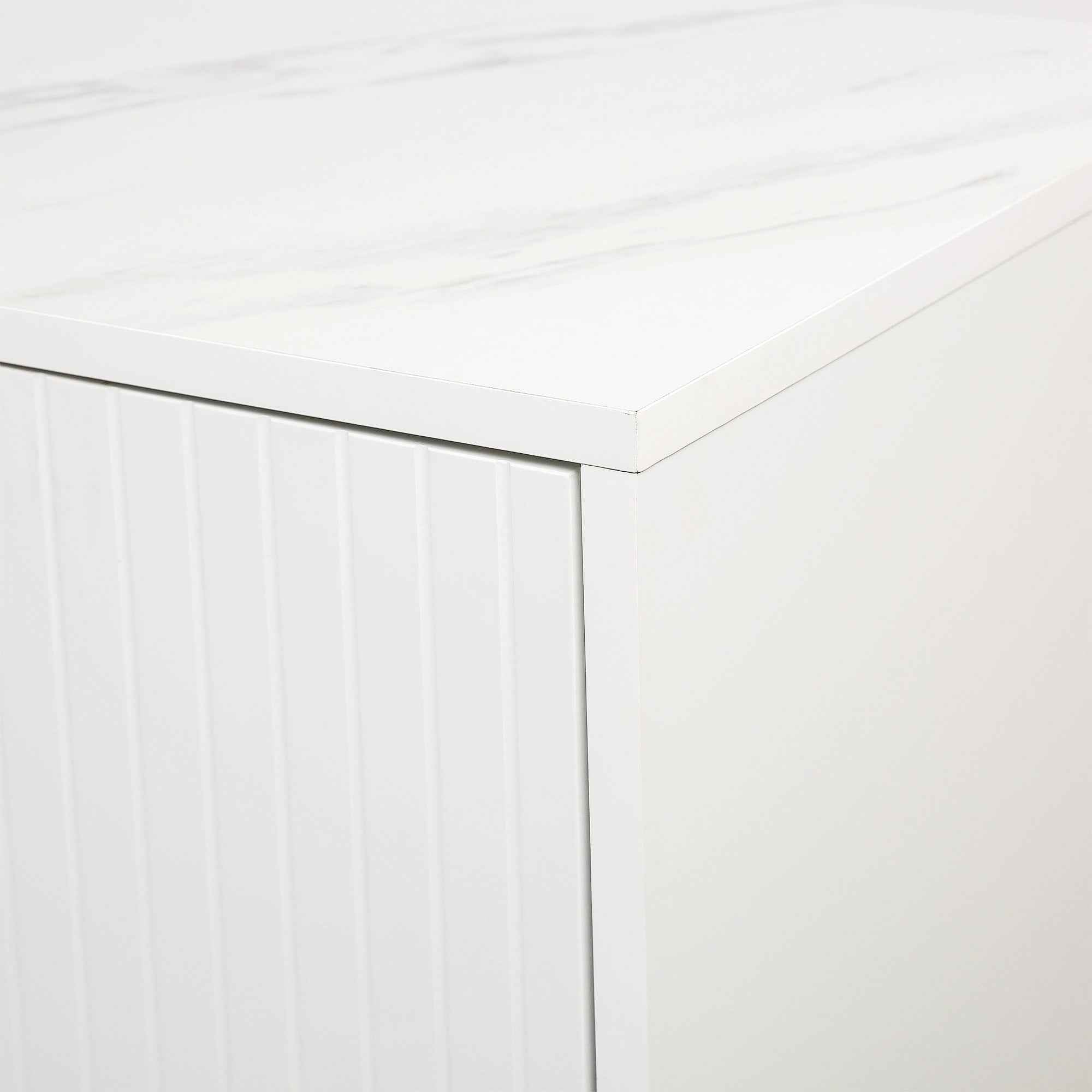 TREXM Modern sideboard with Four Doors, Metal handles & Legs and Adjustable Shelves Kitchen Cabinet (White)