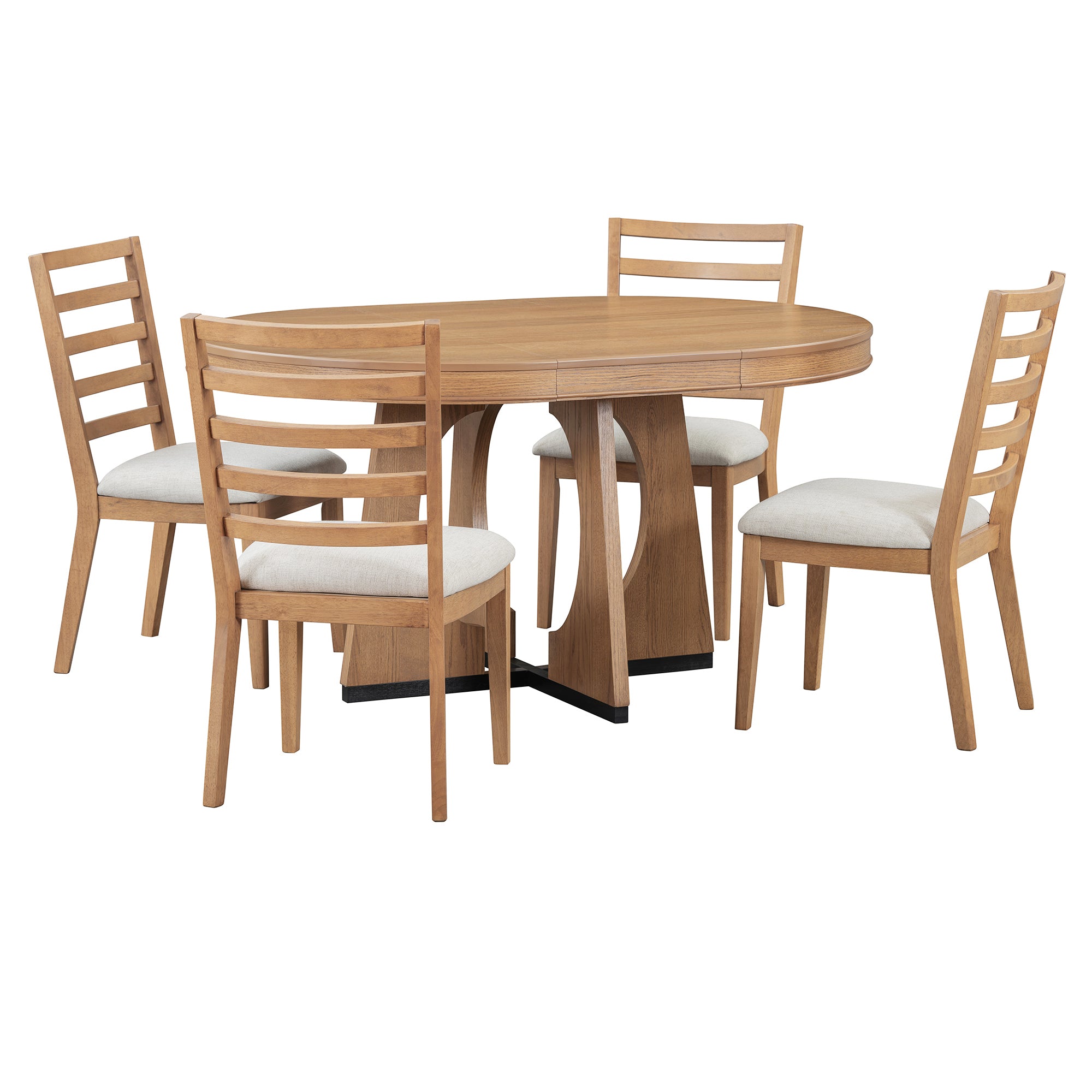 TREXM 5-Piece Retro Rustic Functional Dining Set Unique Geometric Design, 1 Extendable Table with a 16-inch Leaf and 4 Upholstered Chairs Ideal for Dining Room and Kitchen (Natural) - Abrihome