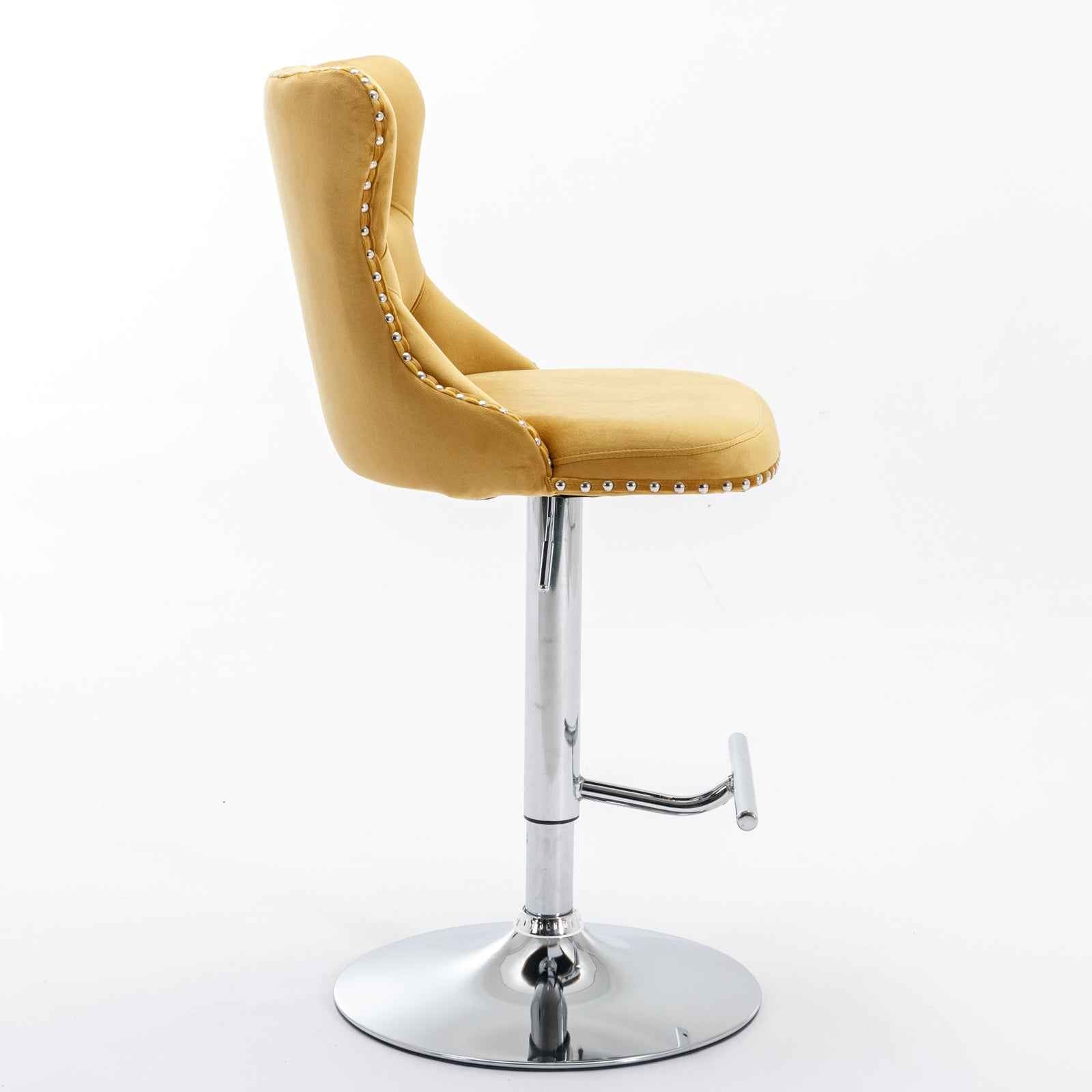 A&A Furniture,Swivel Velvet Barstools Adjusatble Seat Height from 25-33 Inch, Modern Upholstered Chrome base Bar Stools with Backs Comfortable Tufted for Home Pub and Kitchen Island(Gold,Set of 2)