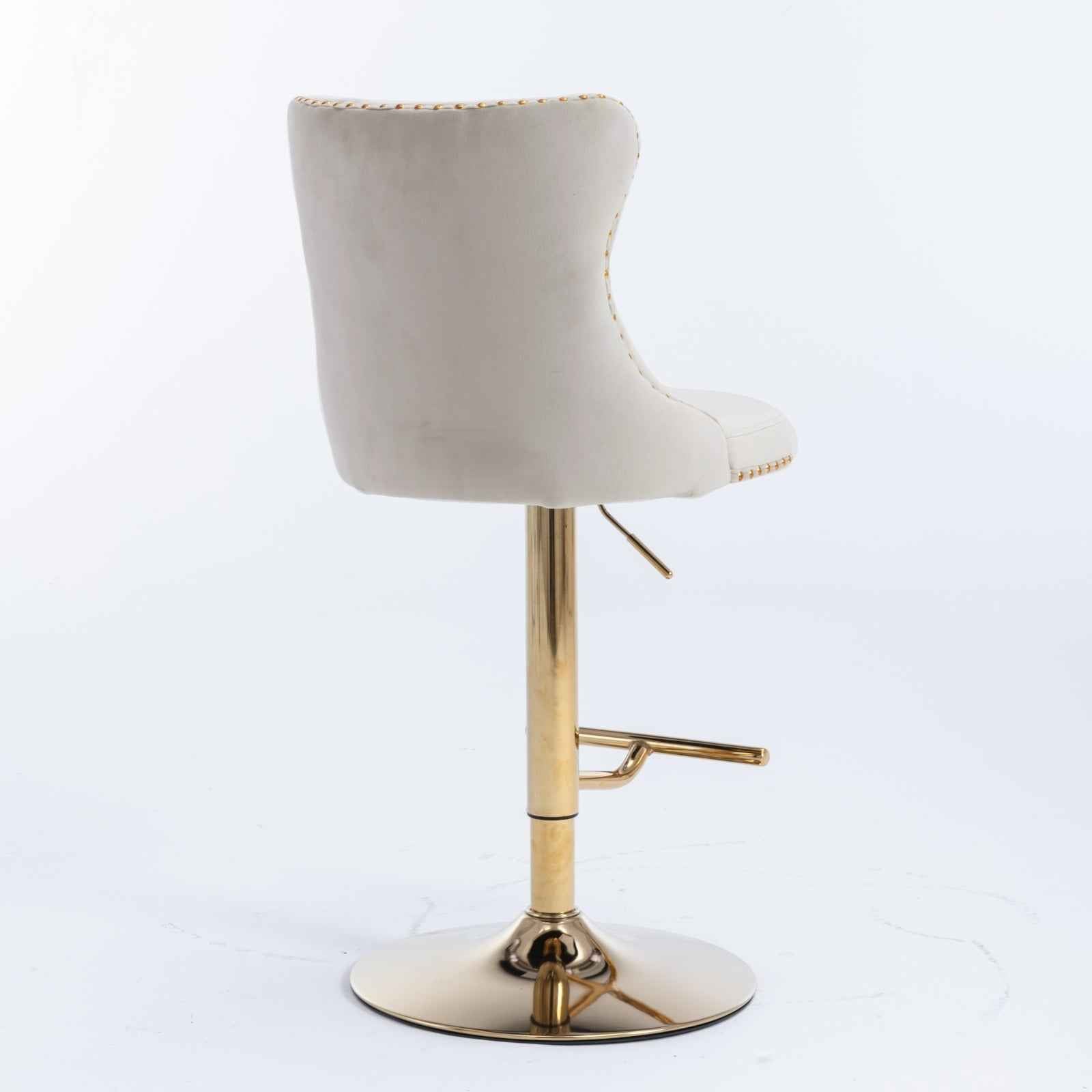 A&A Furniture,Golden Swivel Velvet Barstools Adjusatble Seat Height from 25-33 Inch,Modern Upholstered Bar Stools with Backs Comfortable Tufted for Home Pub and Kitchen Island,Beige,Set of 2