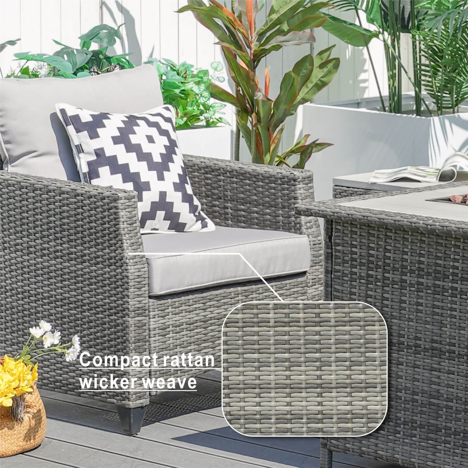 5-Piece Outdoor Fire Pit Patio Set with Gray Sofas and Fire Pit Table(PAF-1802P) - Abrihome