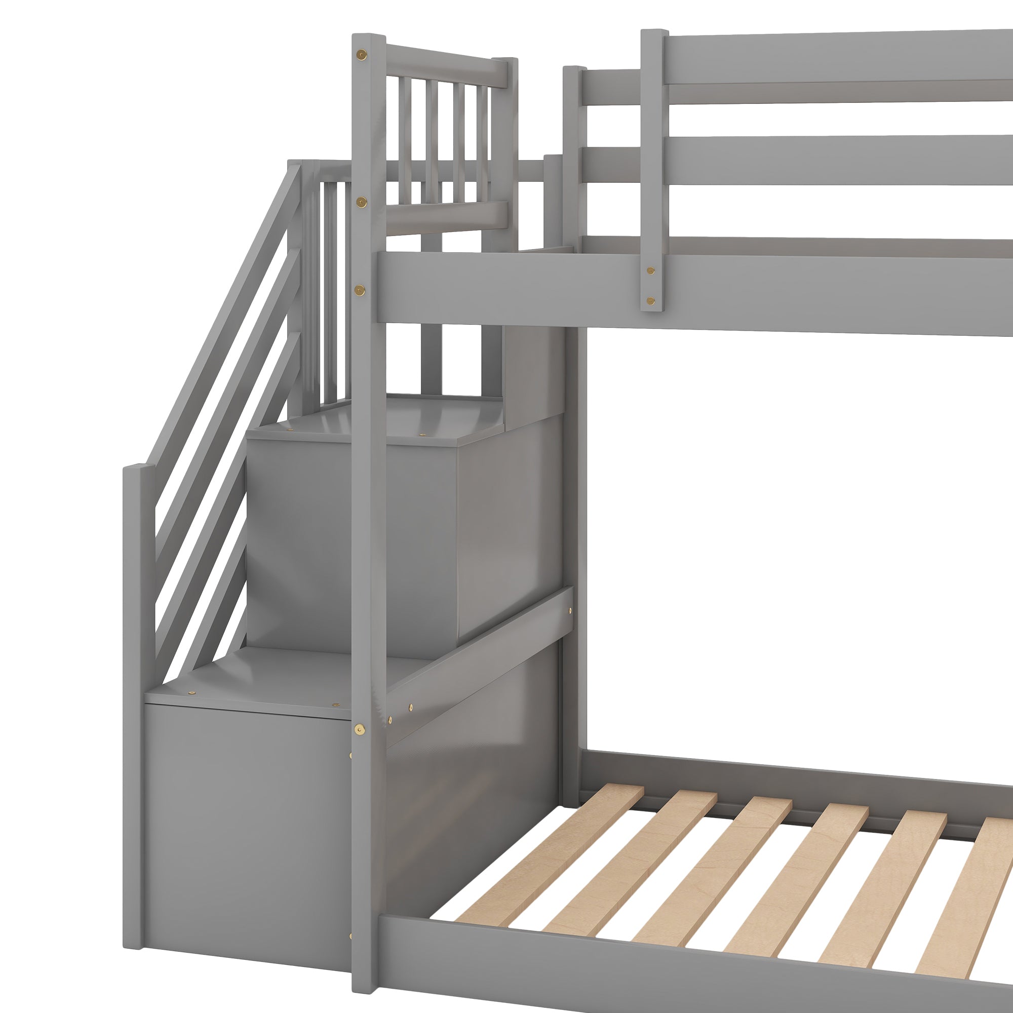Twin over Twin Bunk Bed with Convertible Slide and Stairway, Gray - Abrihome