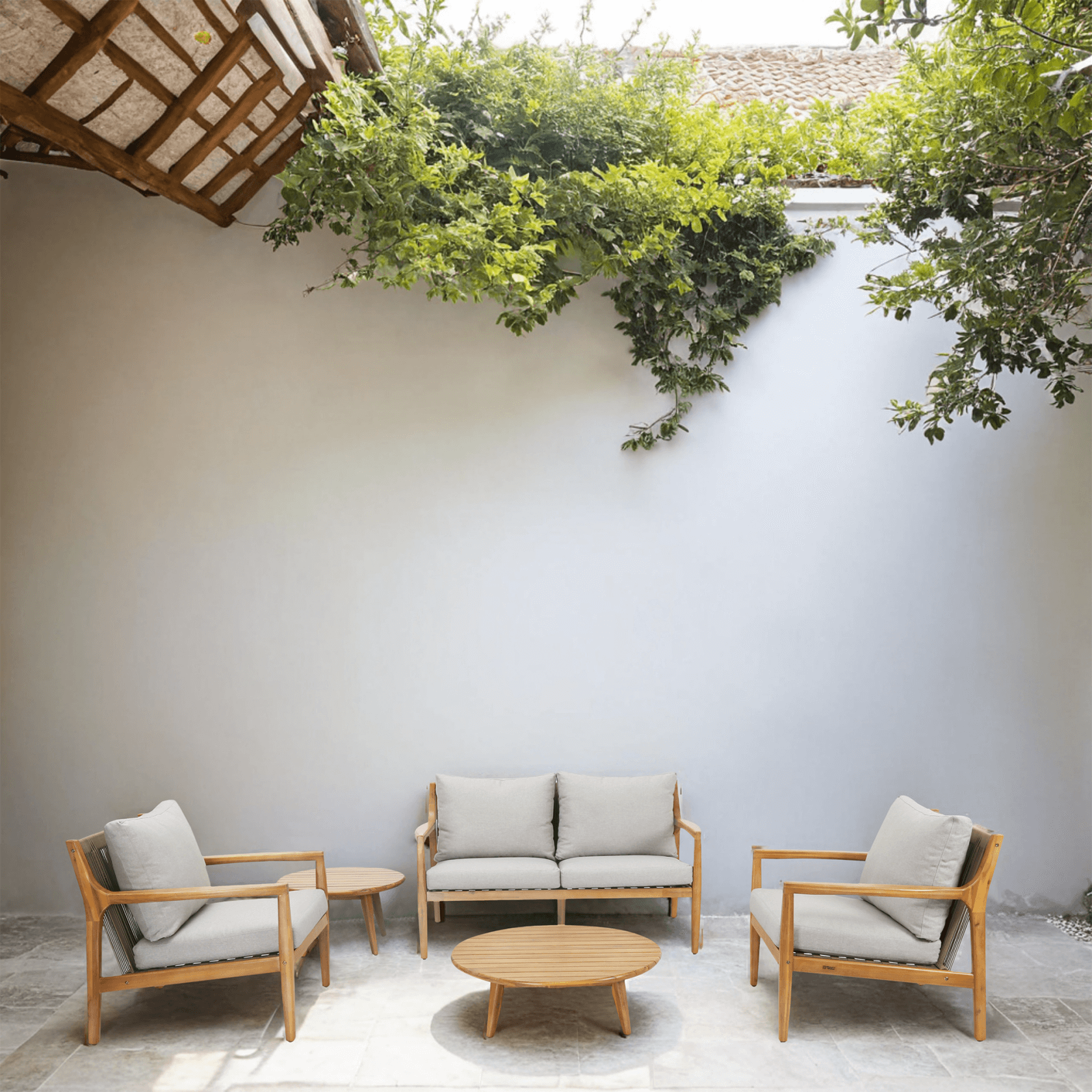 5-Piece Solid Acacia Wood Outdoor Sofa Set(PAS-2513-2SC+SC*2+TA+ST) - Abrihome