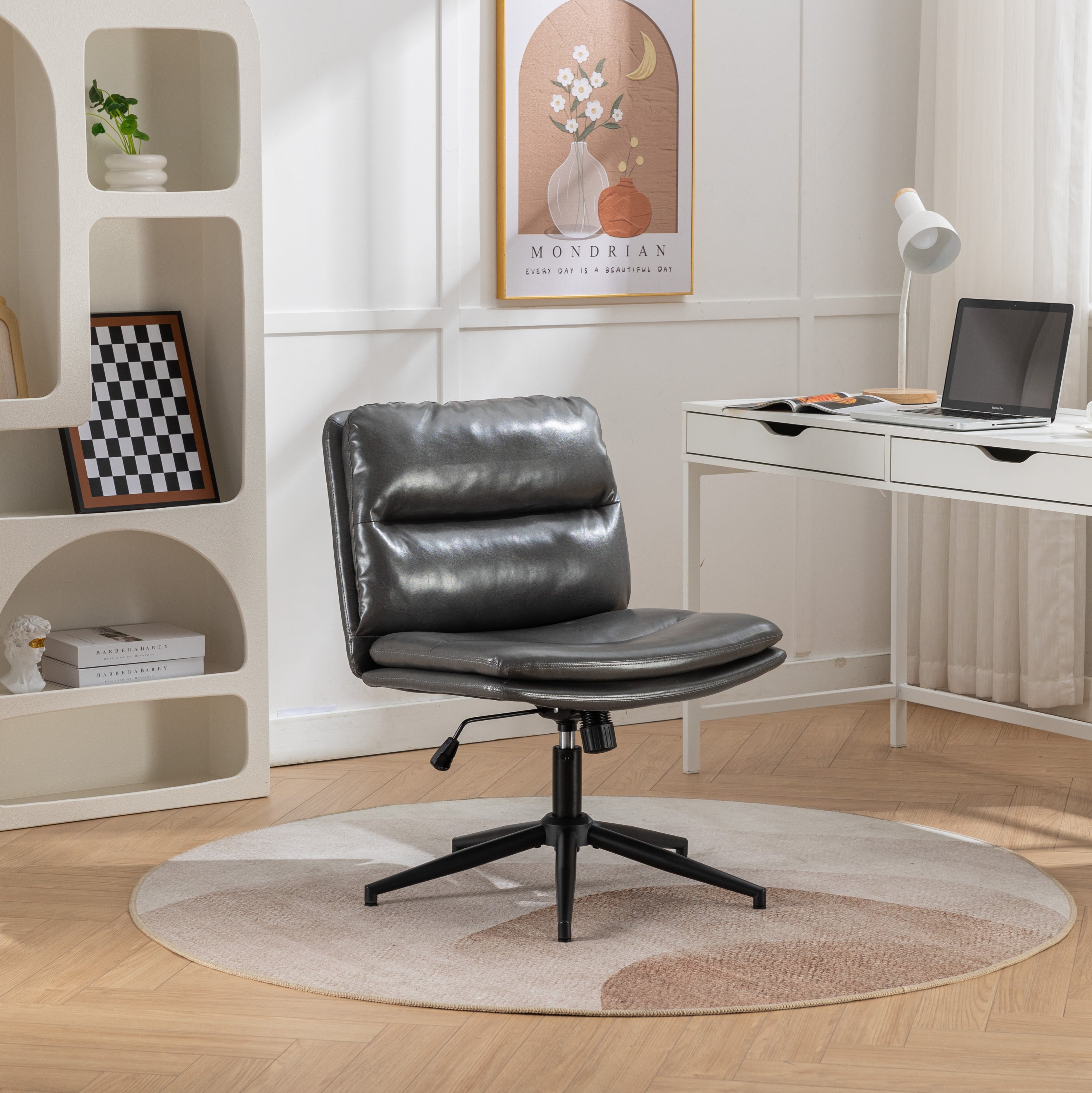 Bizerte Adjustable Swivel Criss-Cross Chair, Wide Seat/ Office Chair /Vanity Chair, Gray - Abrihome