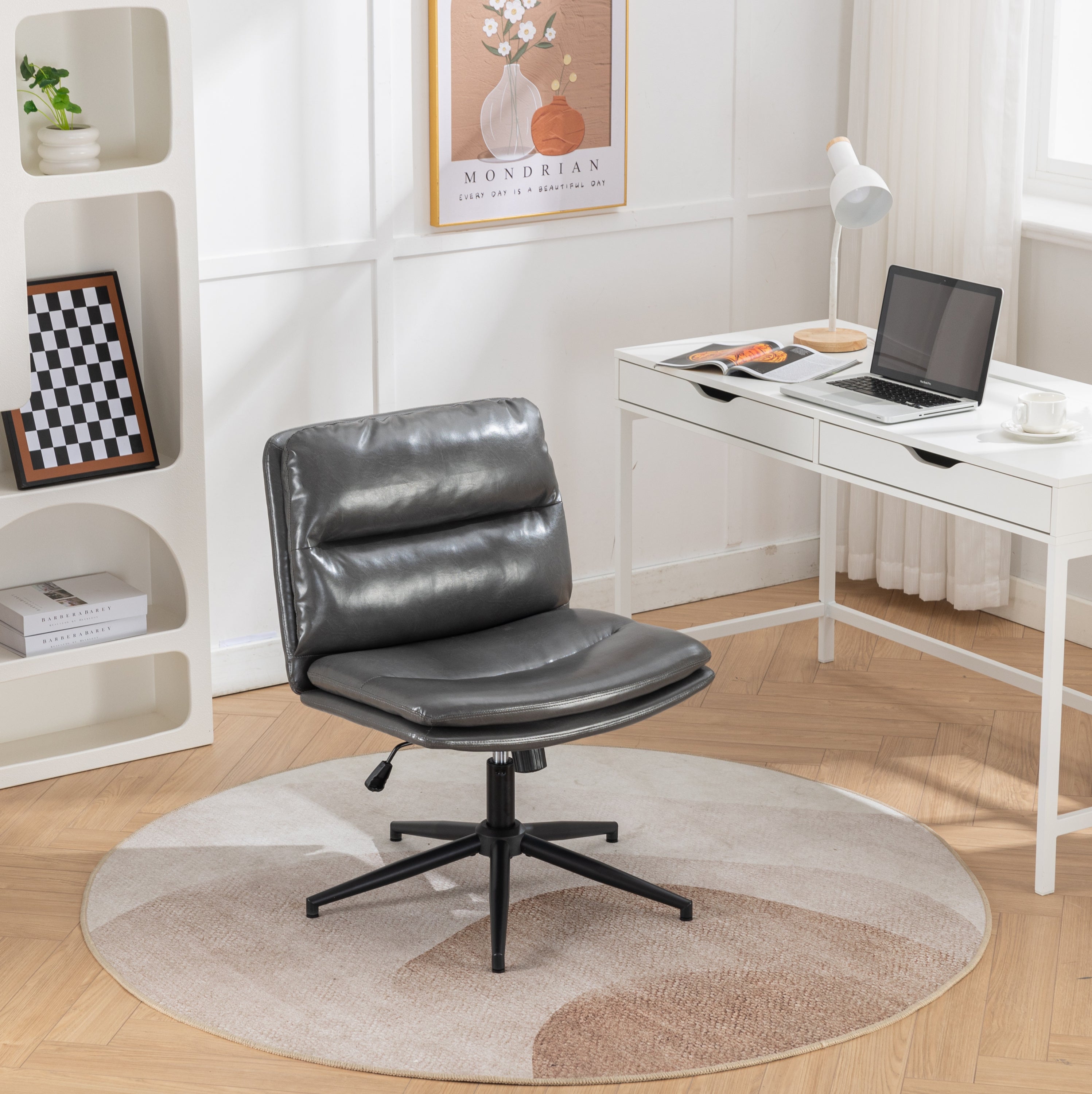 Bizerte Adjustable Swivel Criss-Cross Chair, Wide Seat/ Office Chair /Vanity Chair, Gray - Abrihome