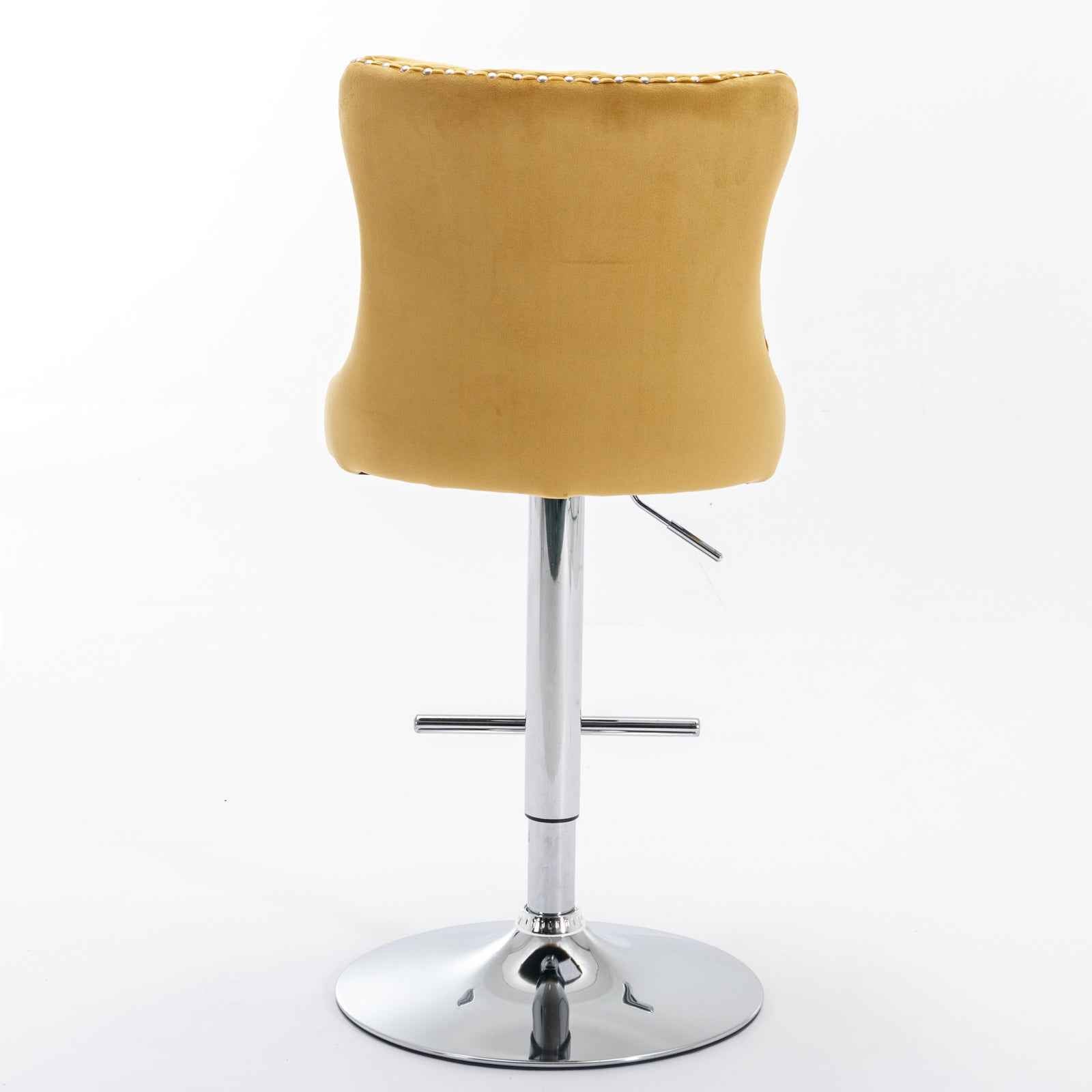 A&A Furniture,Swivel Velvet Barstools Adjusatble Seat Height from 25-33 Inch, Modern Upholstered Chrome base Bar Stools with Backs Comfortable Tufted for Home Pub and Kitchen Island(Gold,Set of 2)