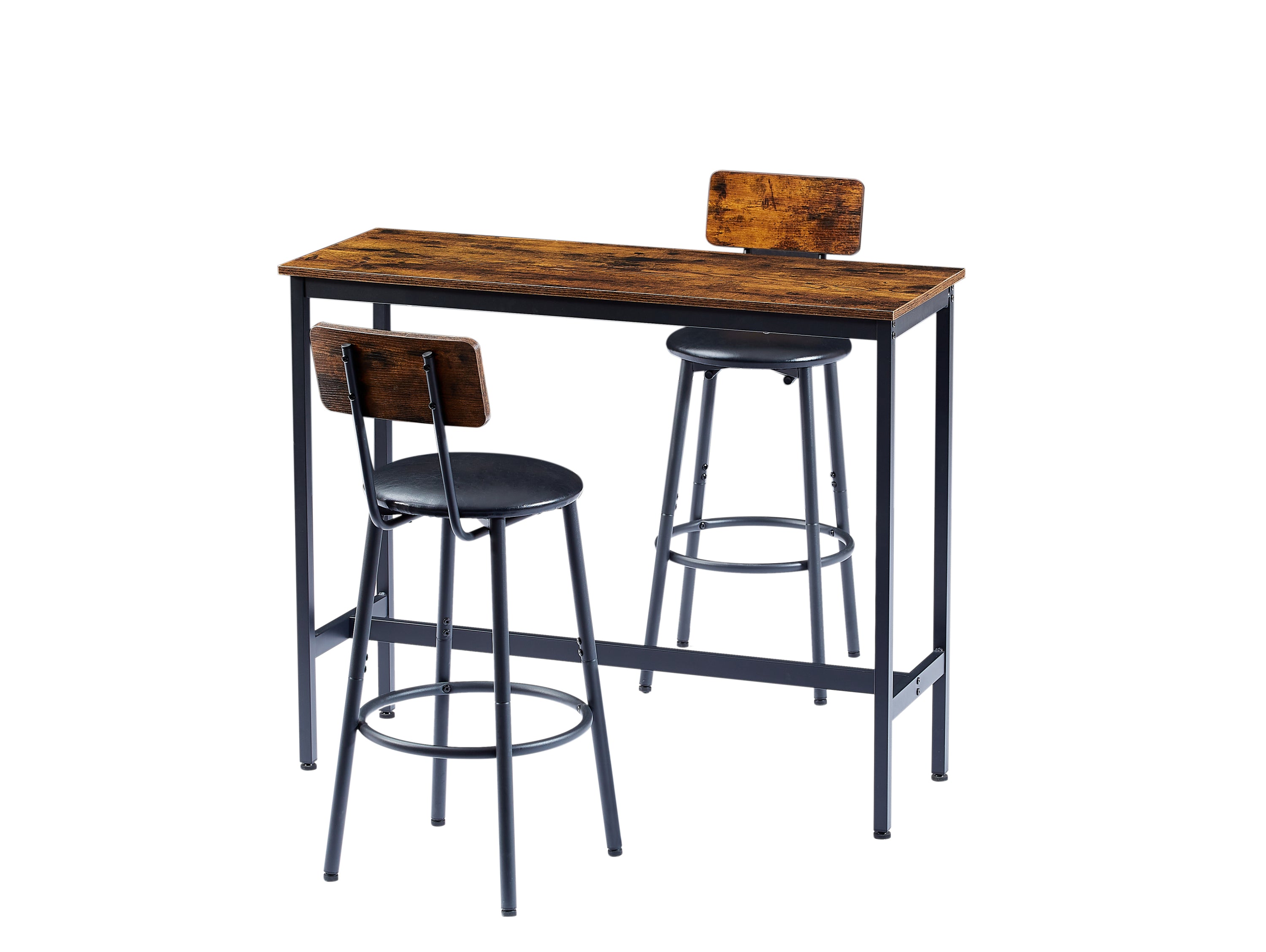 Bar Table Set with 2 Bar stools PU Soft seat with backrest, Rustic Brown, 43.31'' L x 15.75'' W x 35.43'' H. - Abrihome