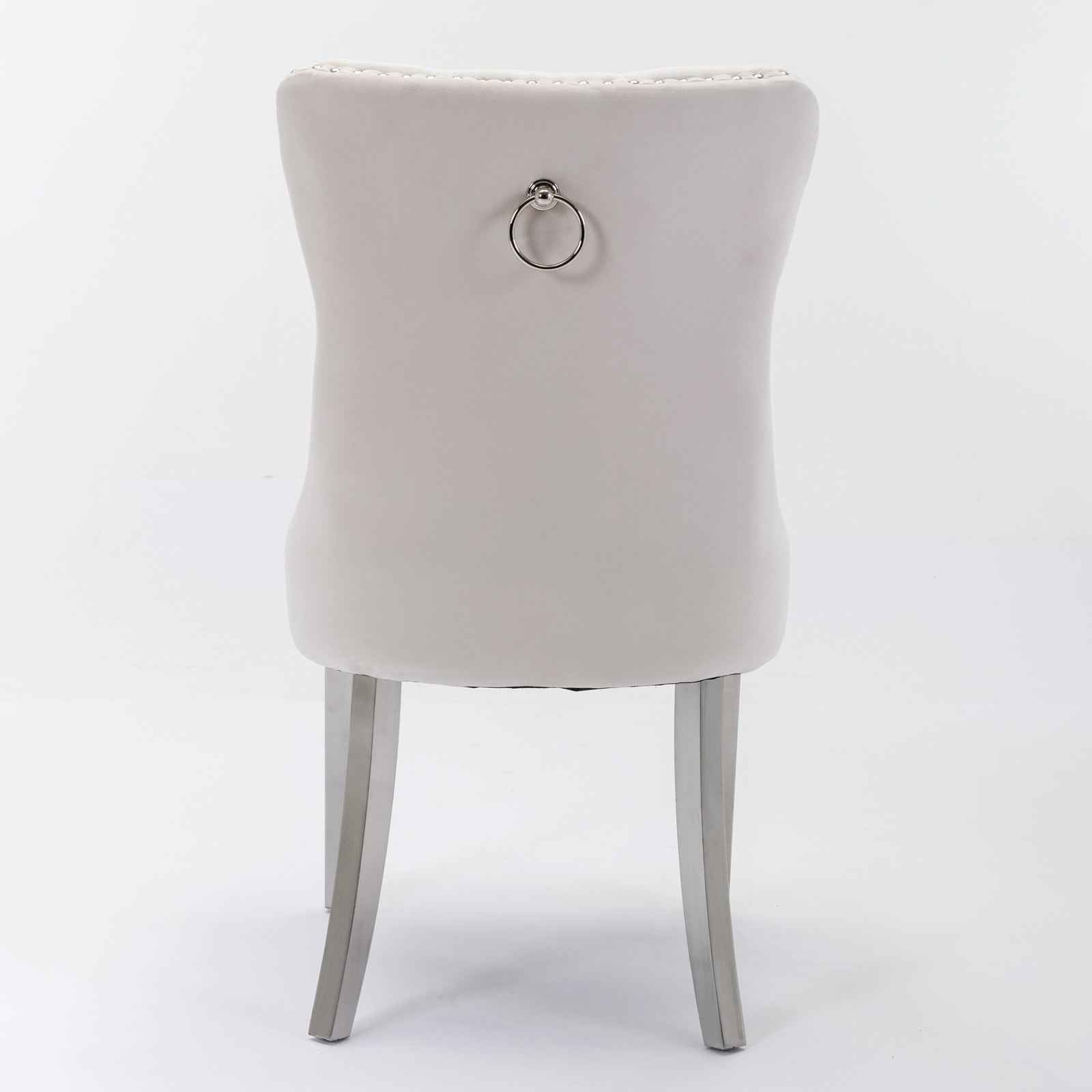 Nikki Collection Modern, High-end Tufted Solid Wood Contemporary Velvet Upholstered Dining Chair with Chrome Stainless Steel Plating Legs,Nailhead Trim,Set of 2,Beige and Chrome, SW1701BG