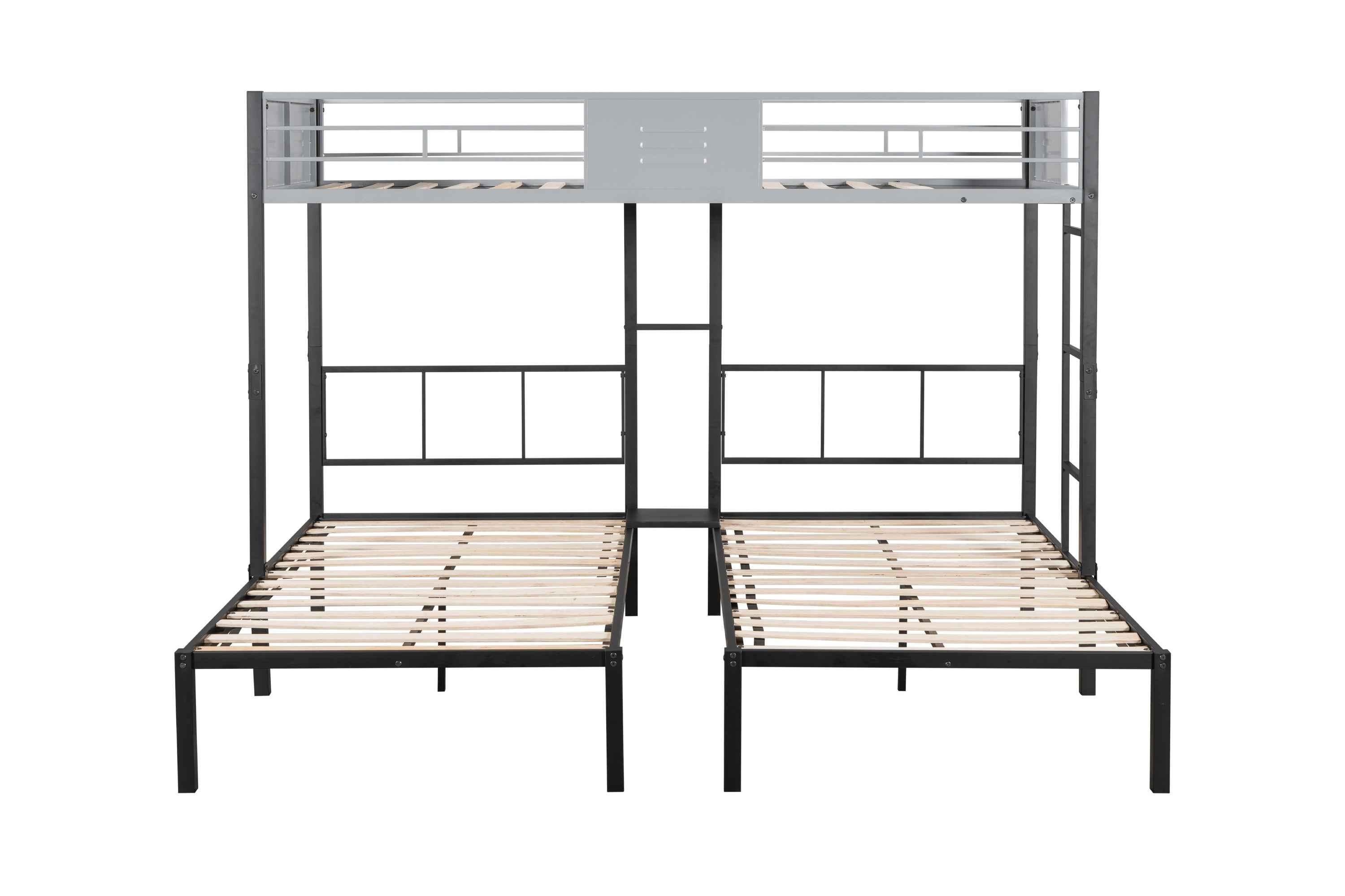 Triple Bunk Bed with Vent Board/ Sturdy Metal Frame/ Noise-Free Wood Slats/ Separatable into three beds/ No Box Spring Needed