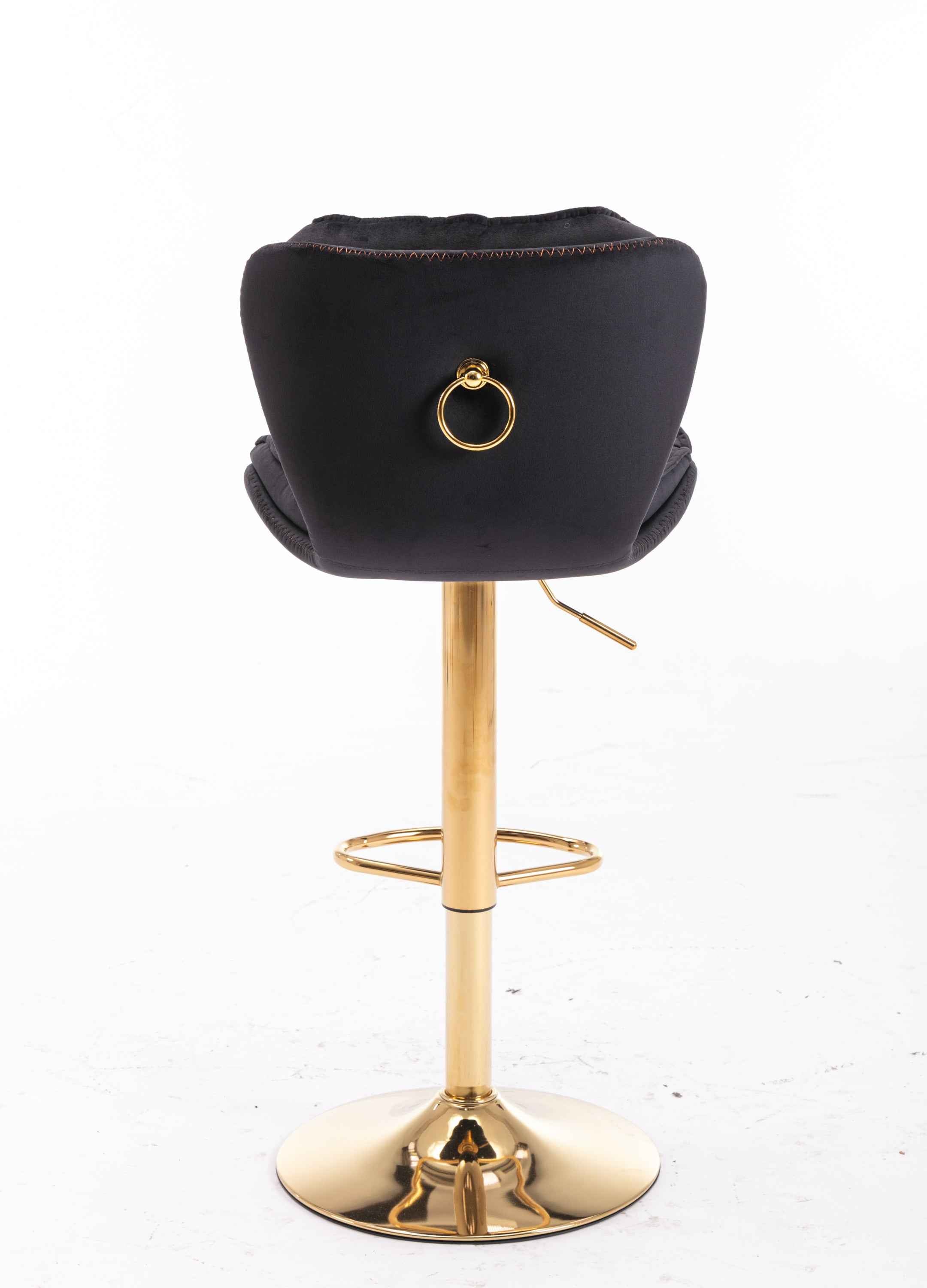 Set of 2 Bar Stools,with Chrome Footrest and Base Swivel Height Adjustable Mechanical Lifting Velvet + Golden Leg Simple Bar Stool-black