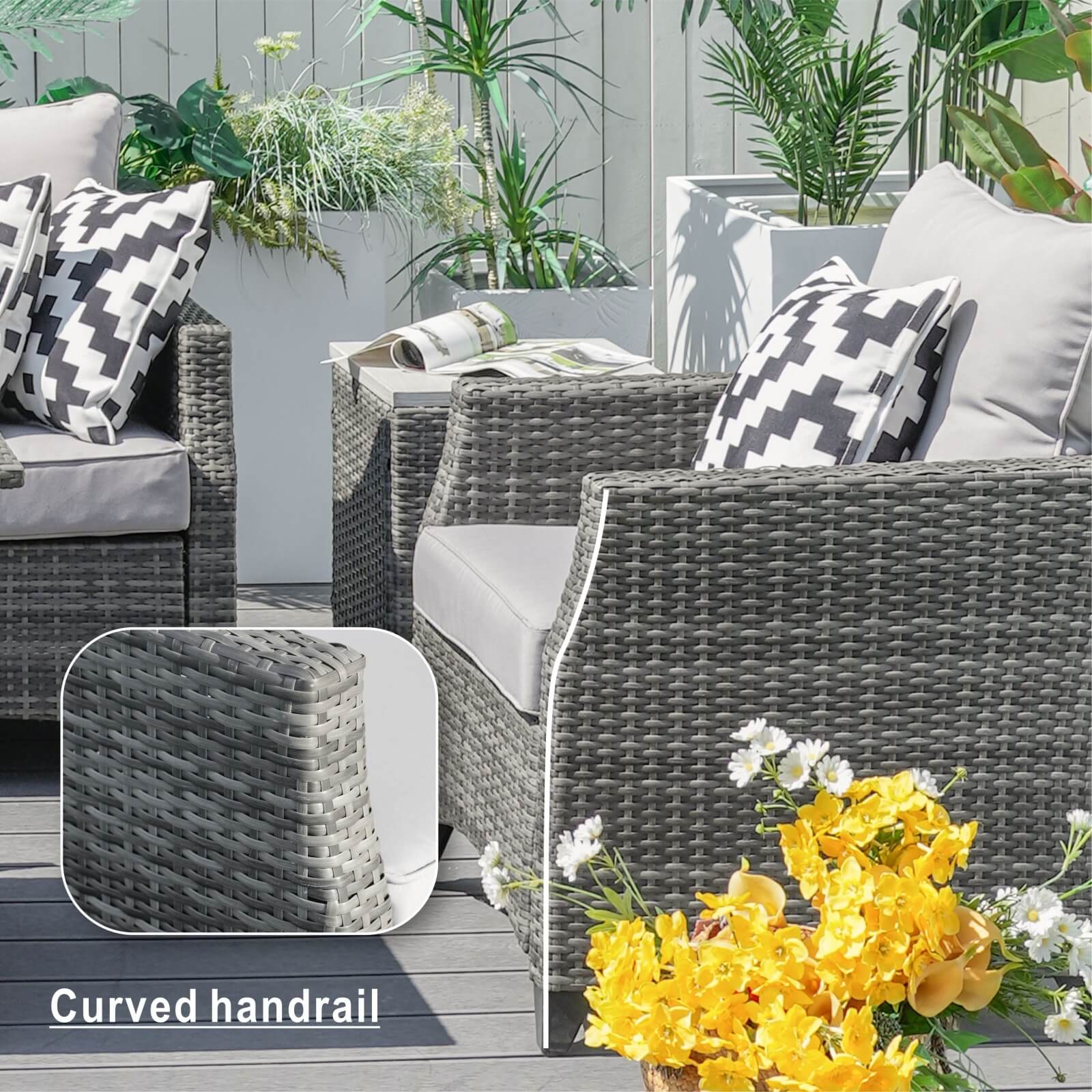 5-Piece Outdoor Fire Pit Patio Set with Gray Sofas and Fire Pit Table(PAF-1802P) - Abrihome