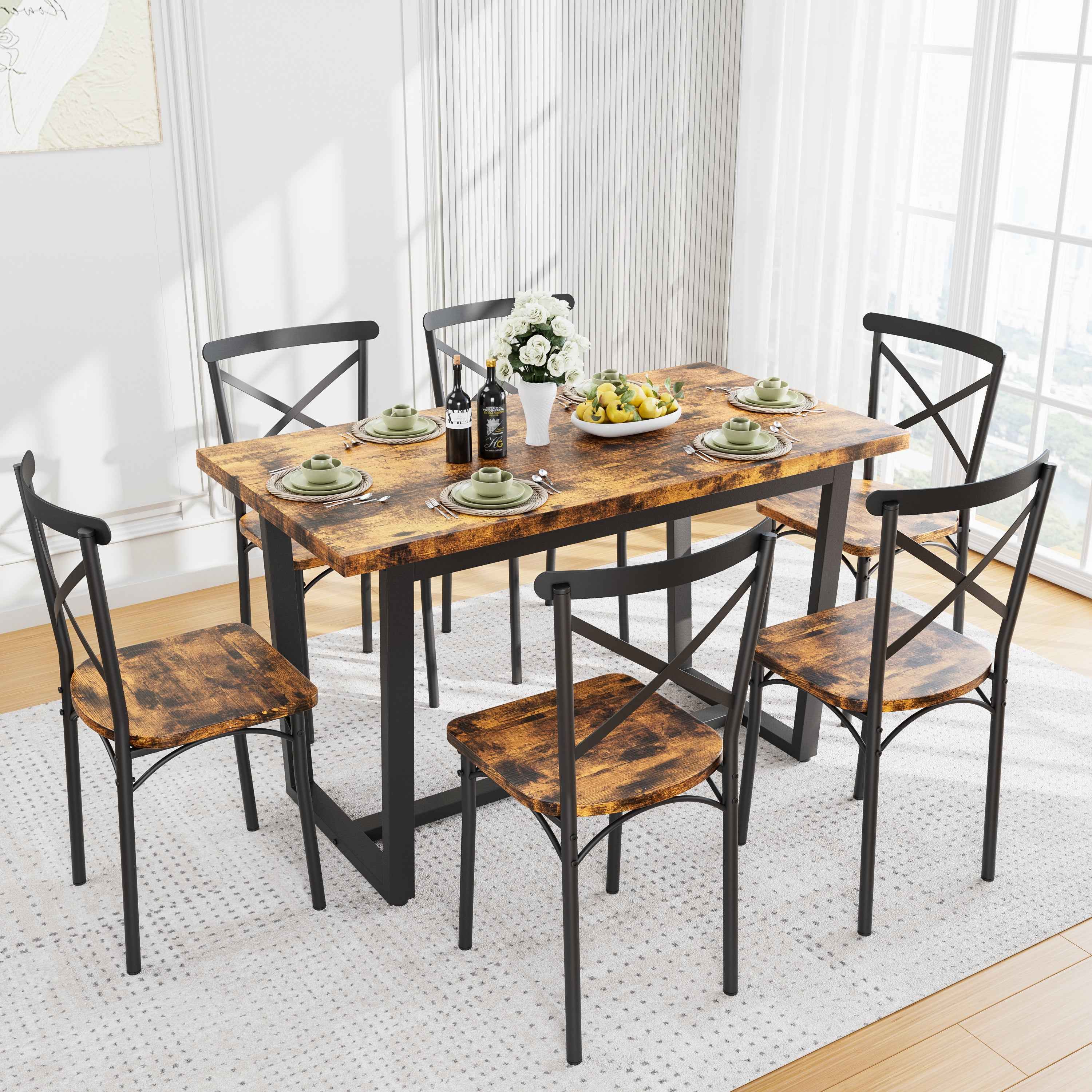 7 Pieces Dining Set 7-Piece Kitchen Table Set Perfect for Kitchen, Breakfast Nook, Living Room Occasions