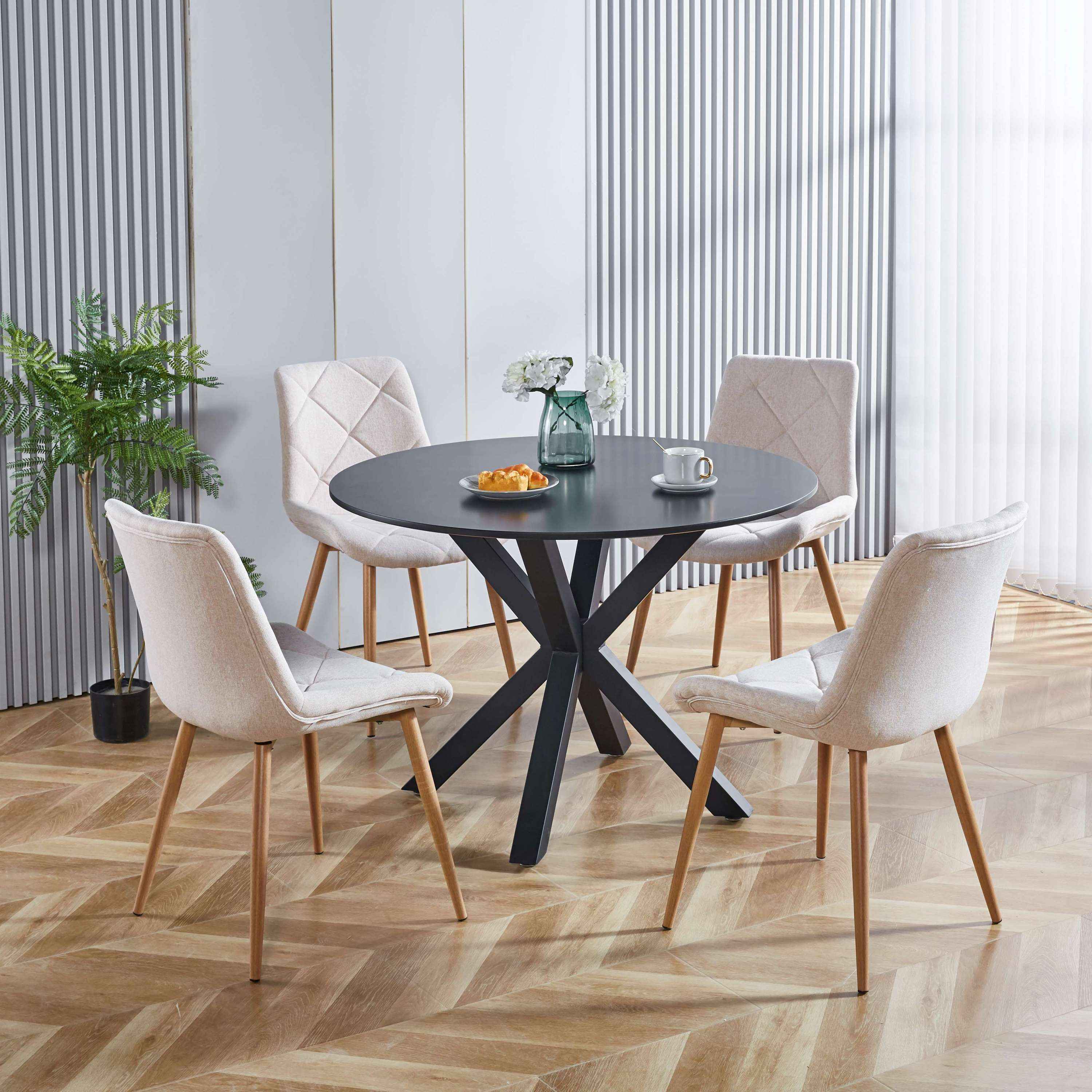 42.1"BLACK Table Mid-century Dining Table for 4-6 people With Round Mdf Table Top, Pedestal Dining Table, End Table Leisure Coffee Table,cross leg