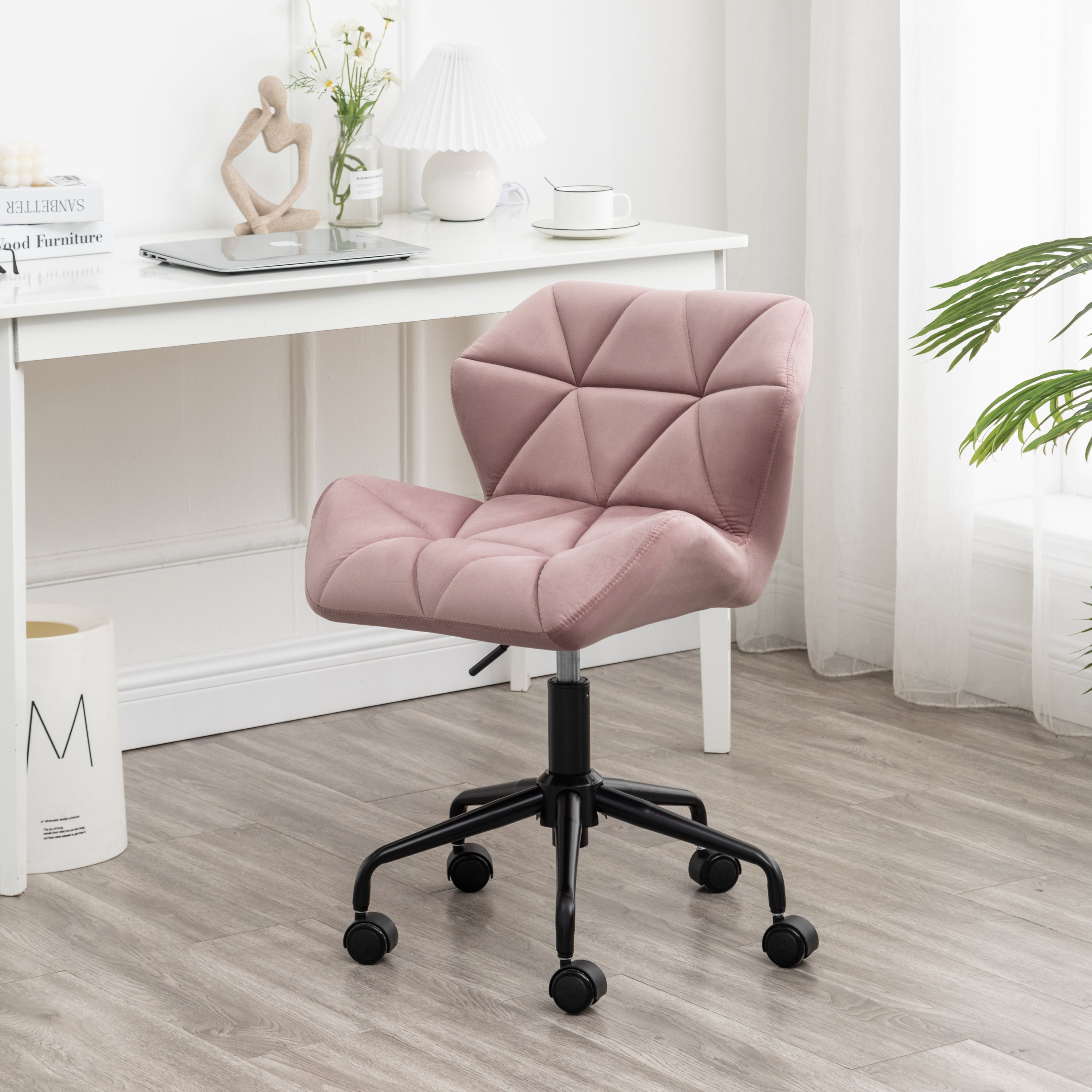 Eldon Diamond Tufted Adjustable Swivel Office Chair, Mauve - Abrihome