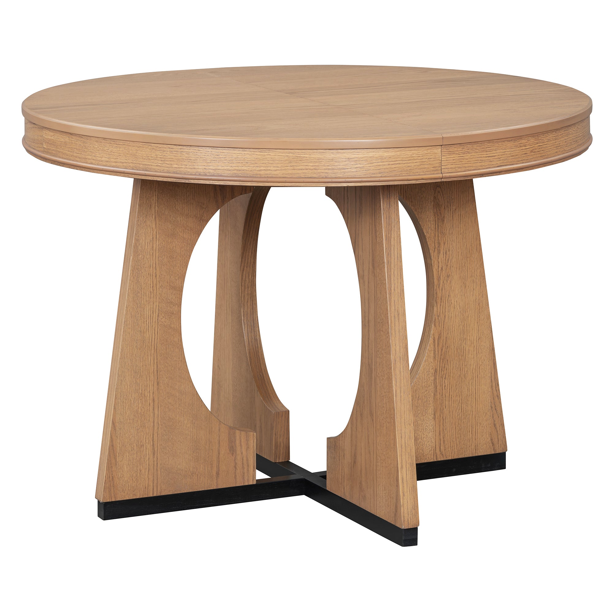 TREXM 5-Piece Retro Rustic Functional Dining Set Unique Geometric Design, 1 Extendable Table with a 16-inch Leaf and 4 Upholstered Chairs Ideal for Dining Room and Kitchen (Natural) - Abrihome