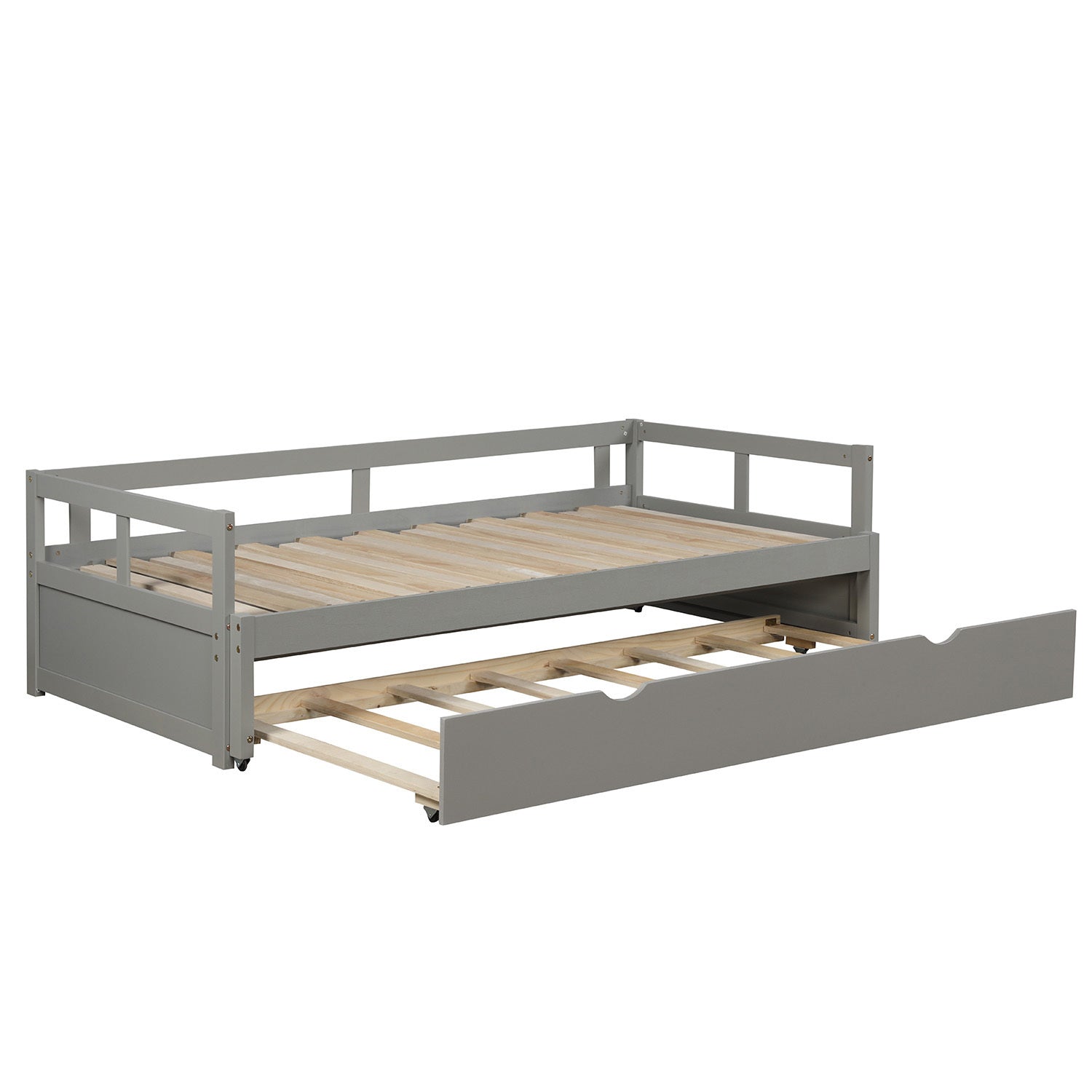 Extending Daybed with Trundle, Wooden Daybed with Trundle, Gray - Abrihome