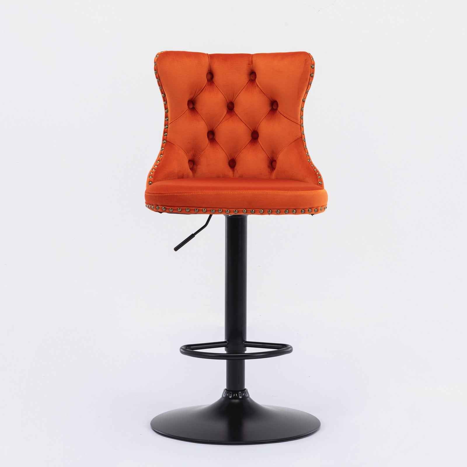 A&A Furniture,Swivel Velvet Barstools Adjusatble Seat Height from 25-33 Inch,17.7inch base, Modern Upholstered Bar Stools with Backs Comfortable Tufted for Home Pub and Kitchen Island,Orange,Set of 2