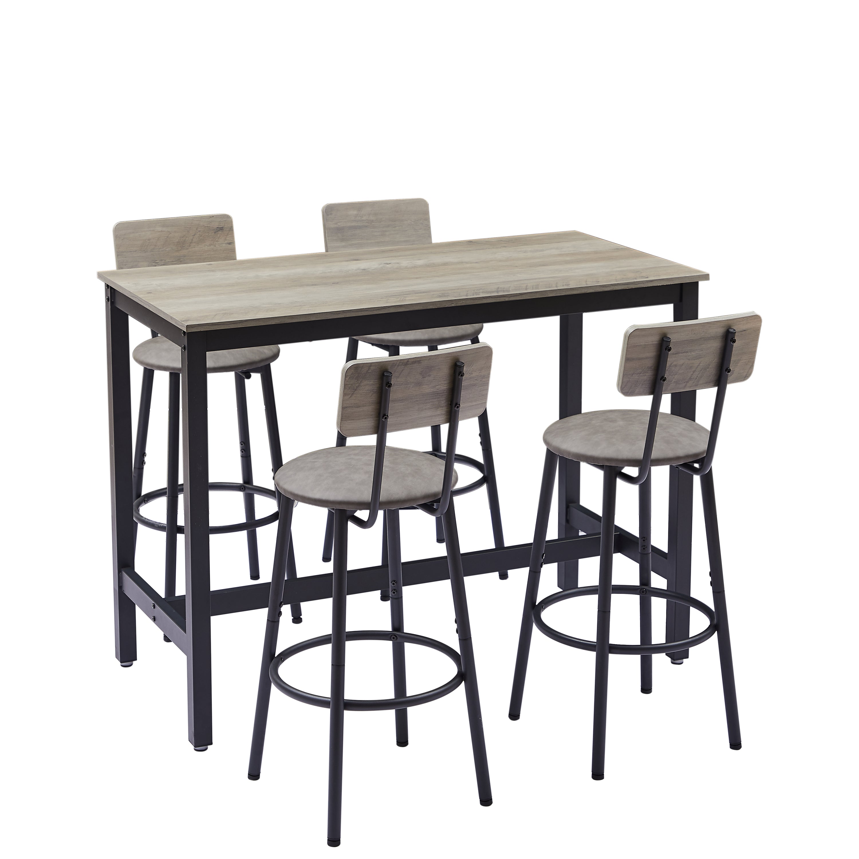 Bar Table Set with 4 Bar stools PU Soft seat with backrest, Grey, 47.24'' L x 23.62'' W x 35.43'' H - Abrihome