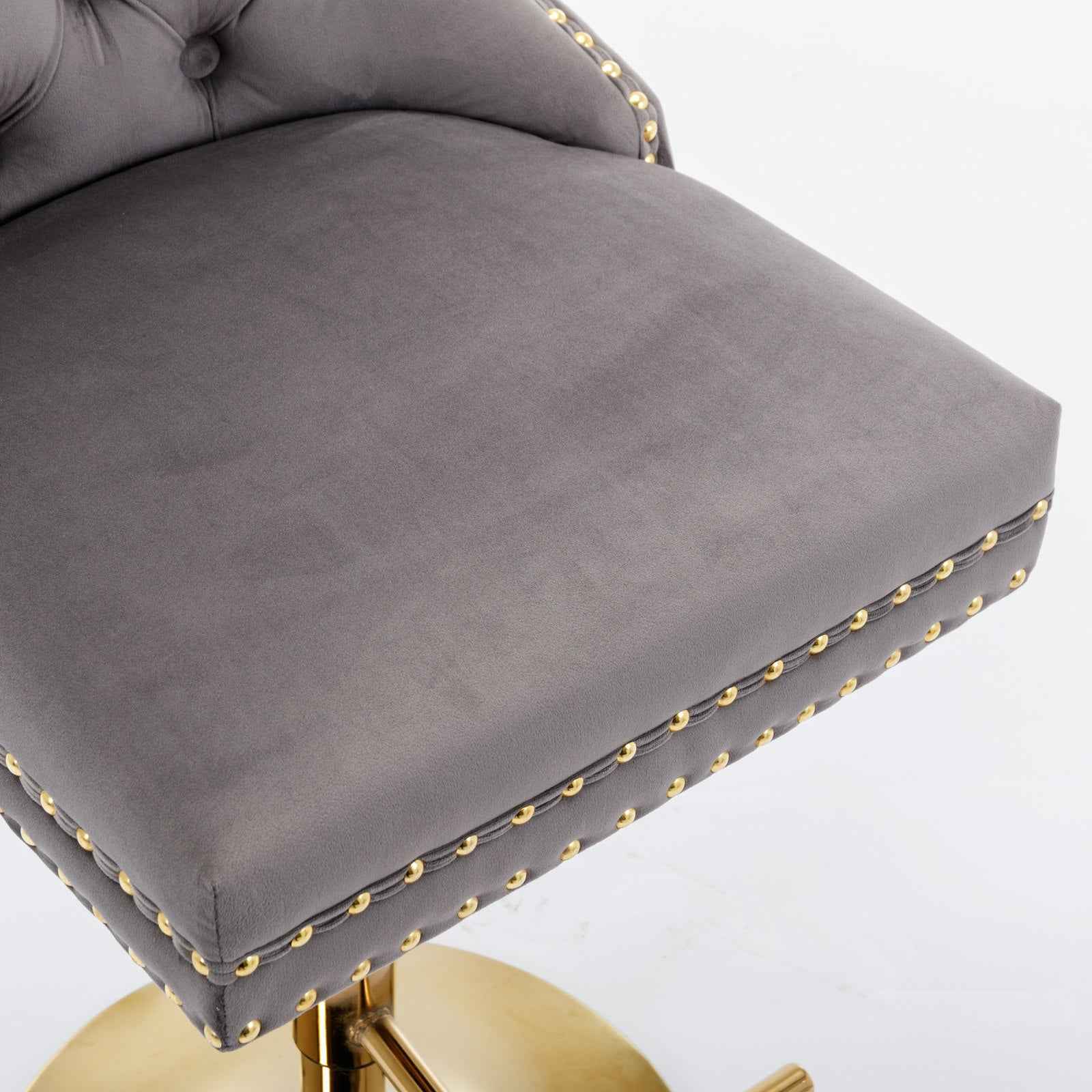 A&A Furniture,Thick Golden Swivel Velvet Barstools Adjusatble Seat Height from 25-33 Inch, Modern Upholstered Bar Stools with Backs Comfortable Tufted for Home Pub and Kitchen Island (Gray,Set of 2)