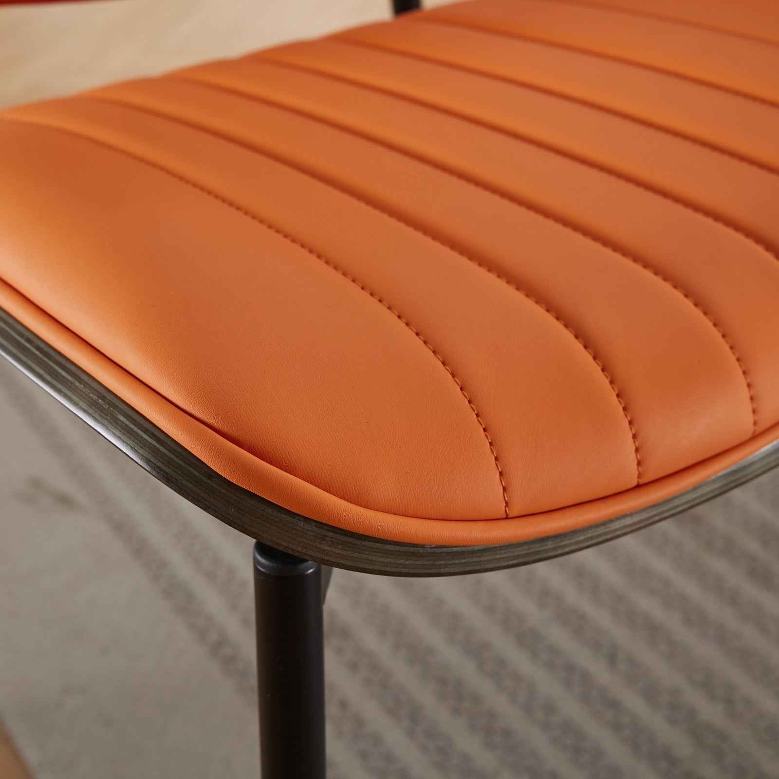 A&A Furniture, Dining Chairs Set of 2 Mid Century Modern Retro Faux Leather Chair with Walnut Bentwood Back Upholstered Seat Metal Legs Adjustable Foot for Kitchen Dining Room Chairs(Orange PU)