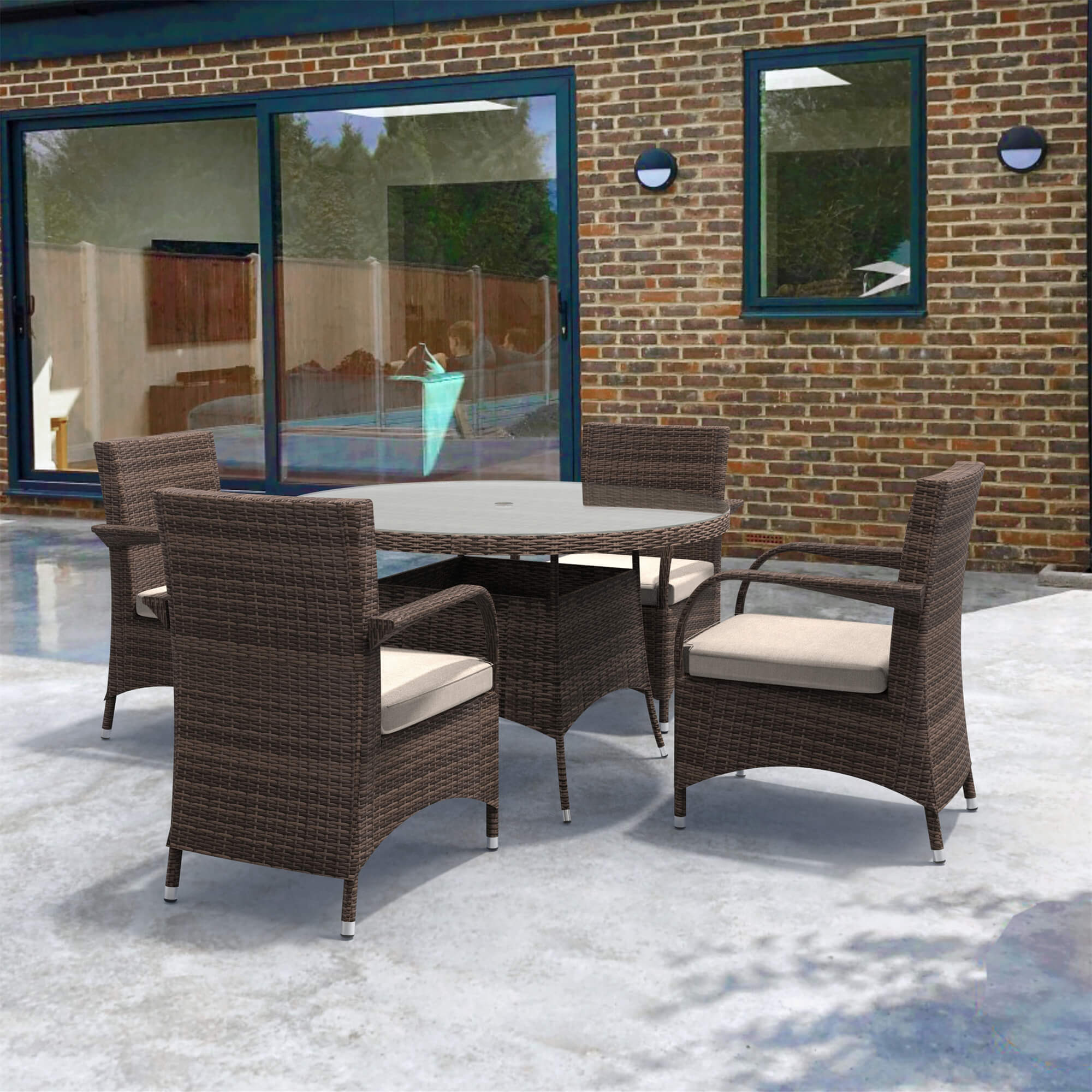 5-Piece Outdoor Aluminum Wicker Dining Set(PAD-1709+1122) - Abrihome