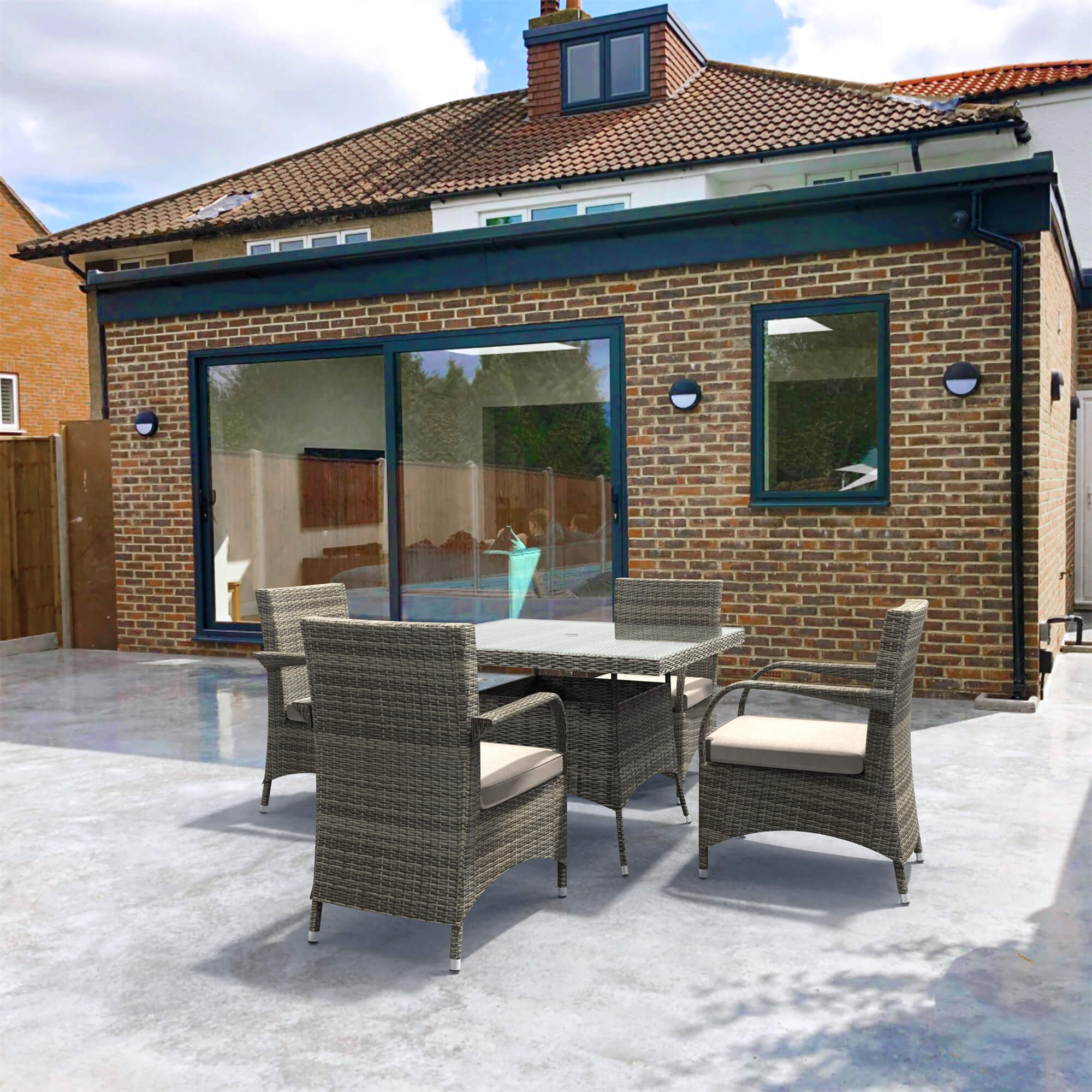 4-Seater Outdoor PE Wicker Dining Set with Square Table (PAD-1710+1122) - Abrihome