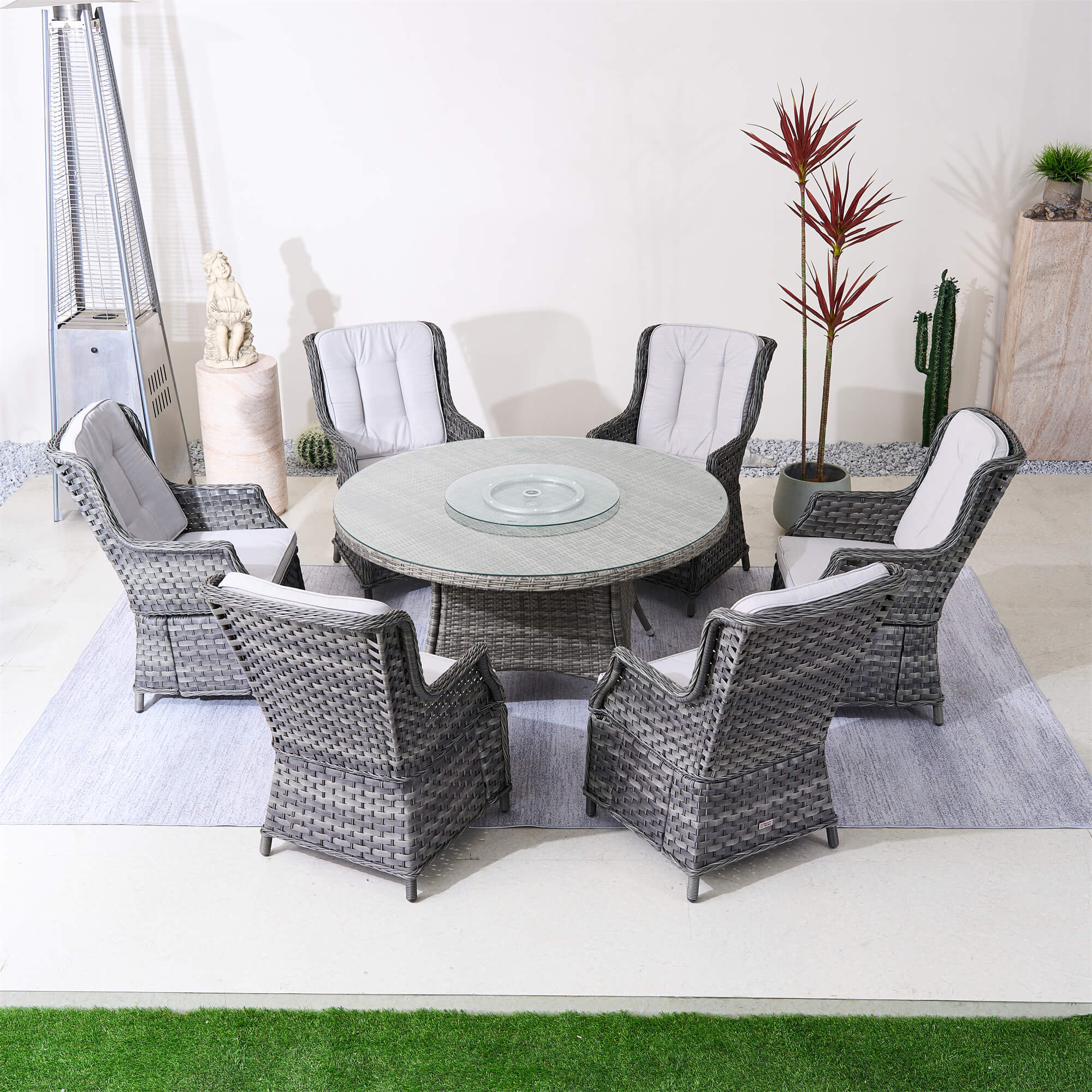 6-Seater Round Outdoor PE Wicker Dining Set (PAD-1711+010) - Abrihome