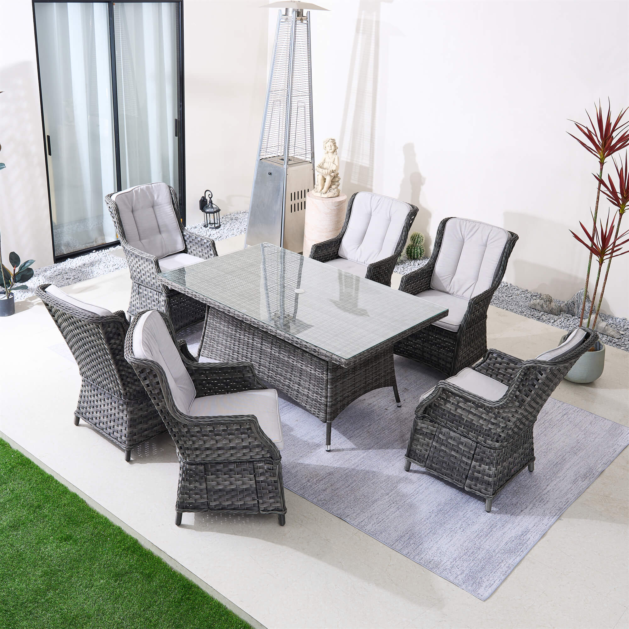 6-Seater Outdoor Rectangular Wicker Dining Set (PAD-1712+010) - Abrihome