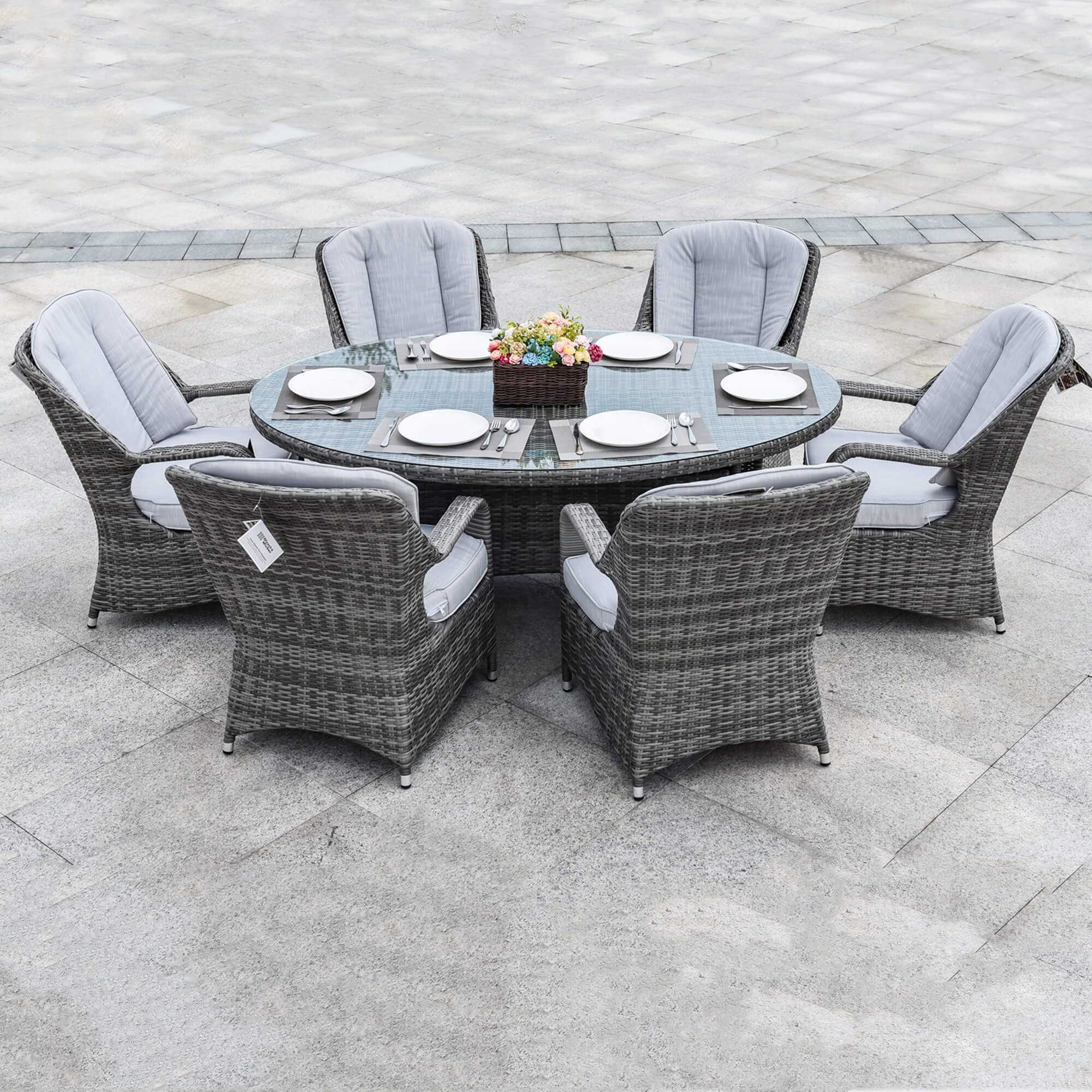 7-Piece Patio Dining Set with Oval Glass Table & Cushions (PAD-1713-SET) - Abrihome