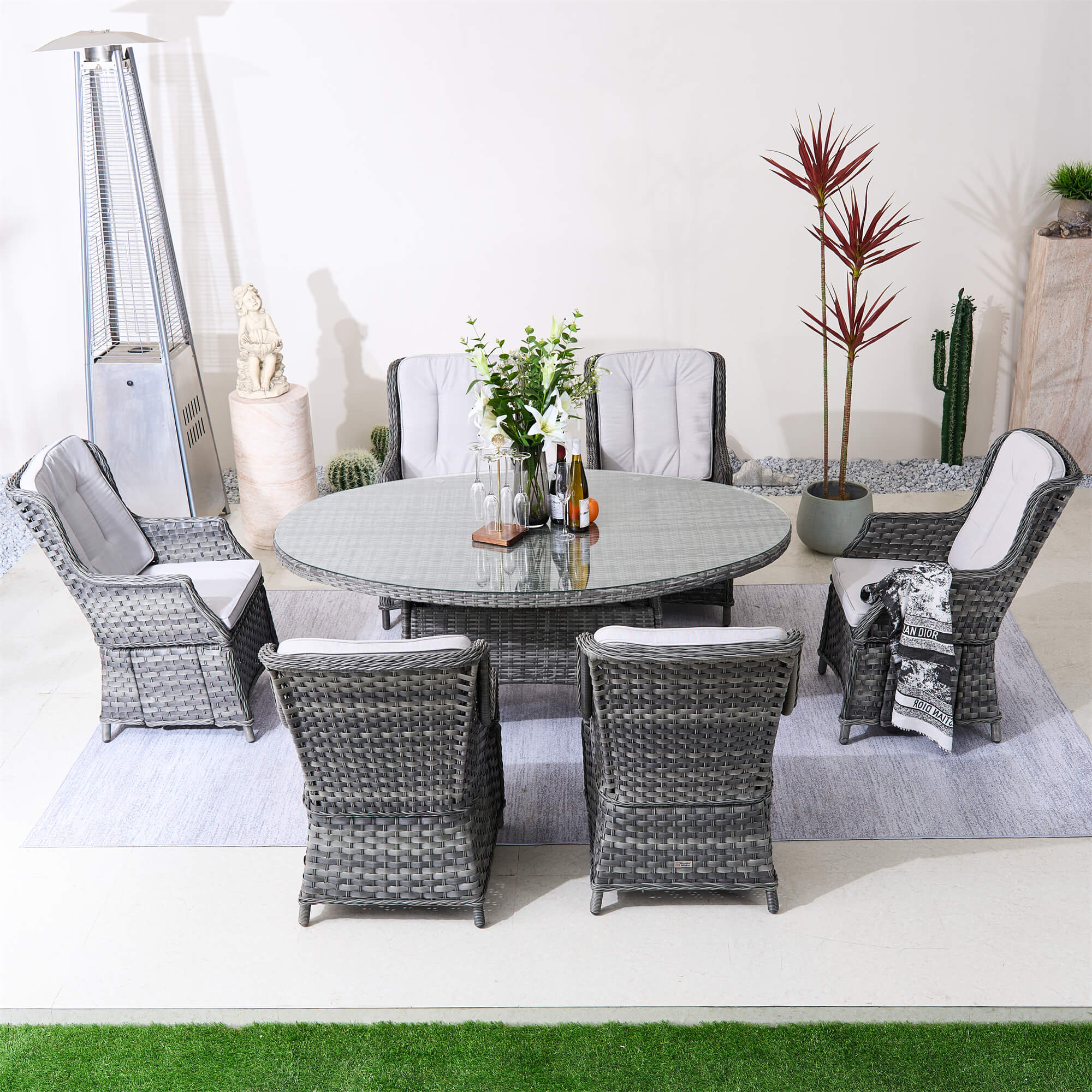 7-Piece Outdoor Dining Set with Oval Table(PAD-1713+010) - Abrihome