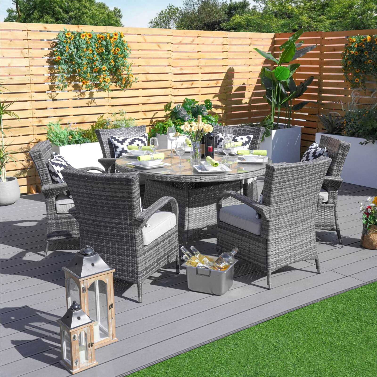 7-Piece Outdoor Round PE Wicker Dining Set(PAD-1711+1122) - Abrihome