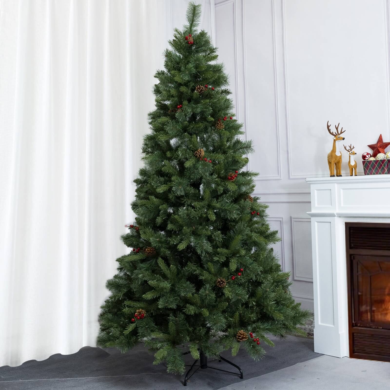 7FT Artificial Christmas Tree with Pinecones & Optional Pre-Lit Lights(PJT-2502-7FT) - Abrihome