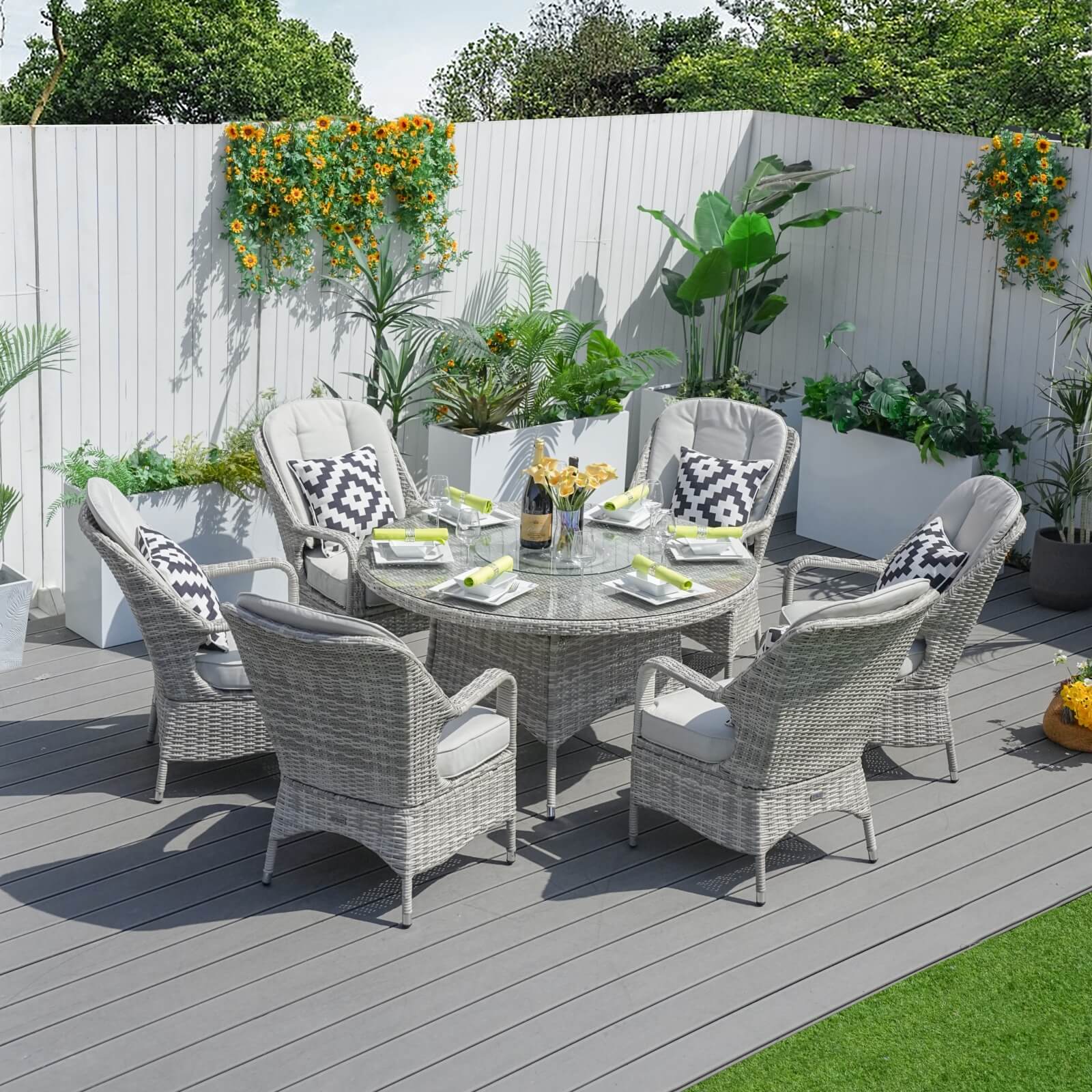 6-Seat Outdoor Dining Set featuring a Round Dining Table with Glass Turntable(PAD-1711-SET) - Abrihome