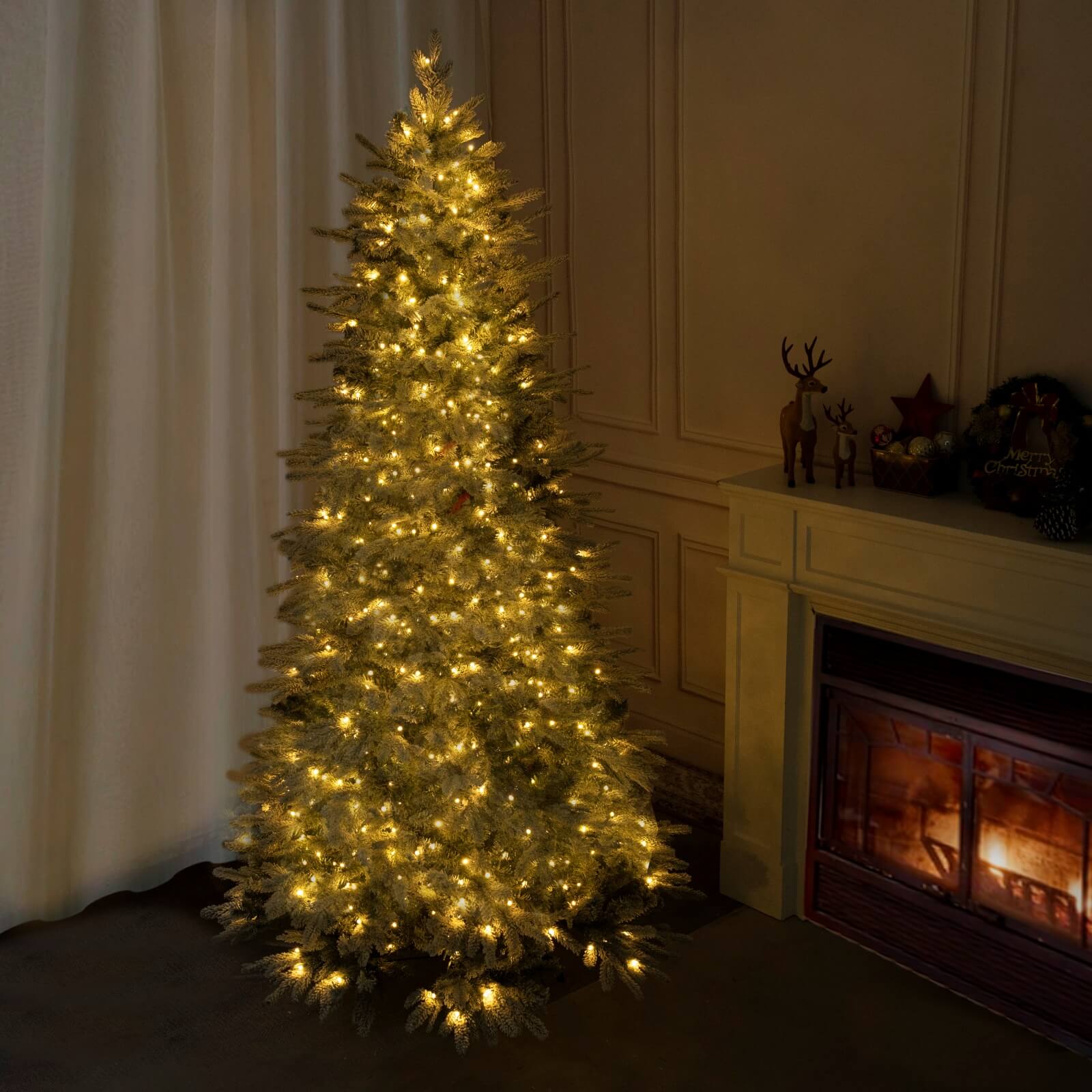 6FT Snow-Flocked Artificial Christmas Tree with Optional Warm White LED Lights(PJT-2507-6FT) - Abrihome