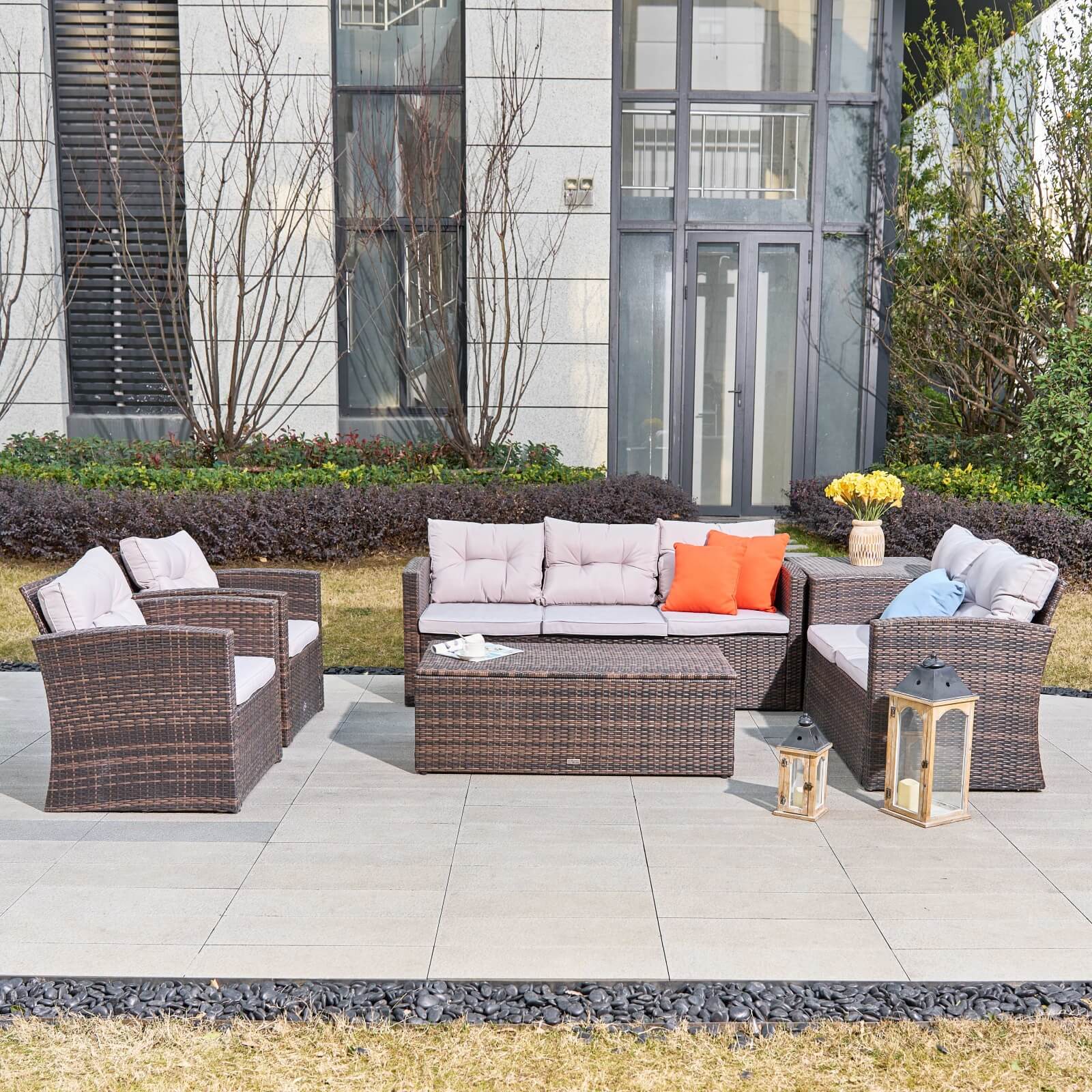 7-Seat Patio Sofa Set with Built-in Storage Boxes (PAS-1503-SET) - Abrihome