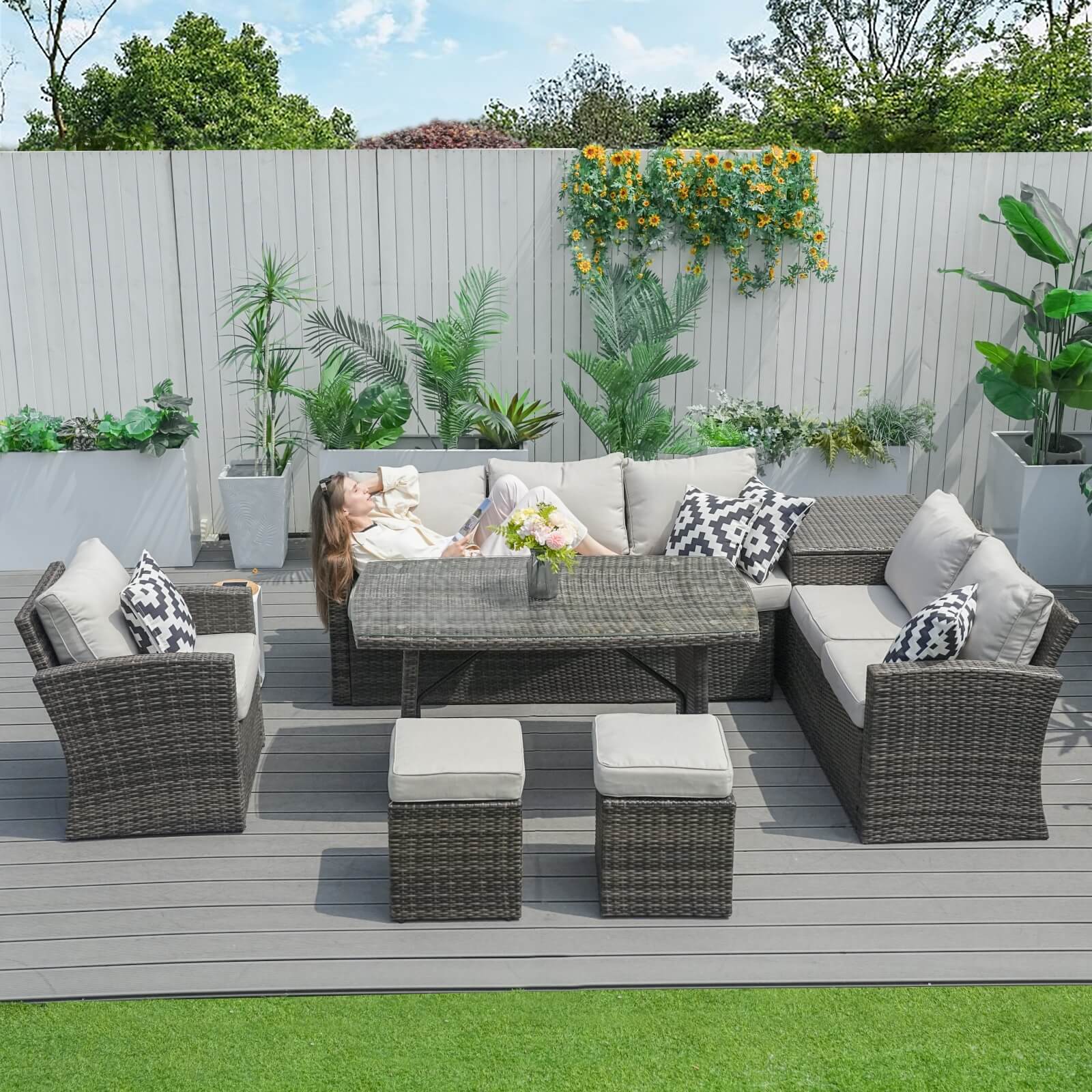 7-Piece Patio Set with Ottomans and Storage Box(PAS-1403B) - Abrihome