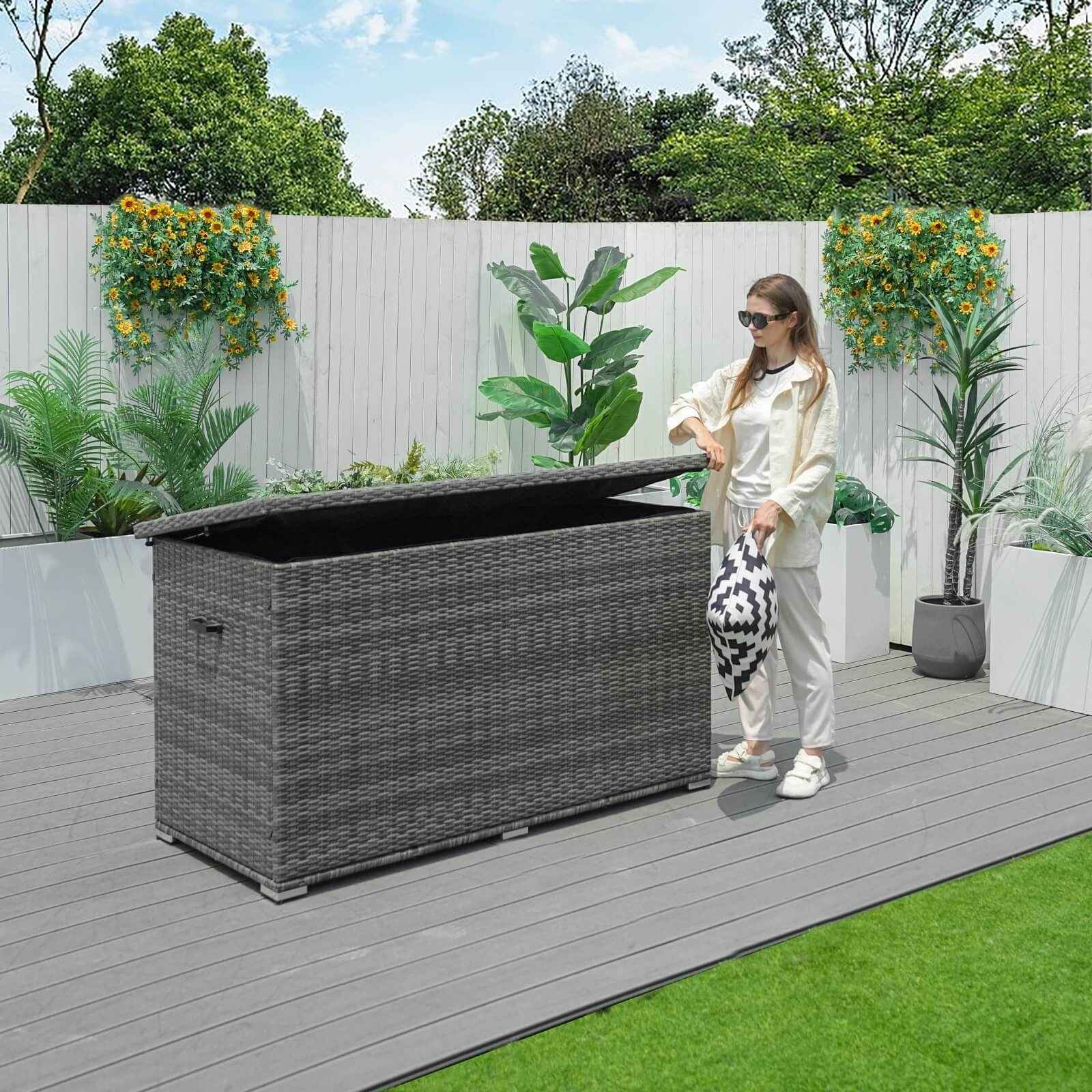 Large Outdoor Wicker Storage Box with Aluminum Frame(PA-3256B)