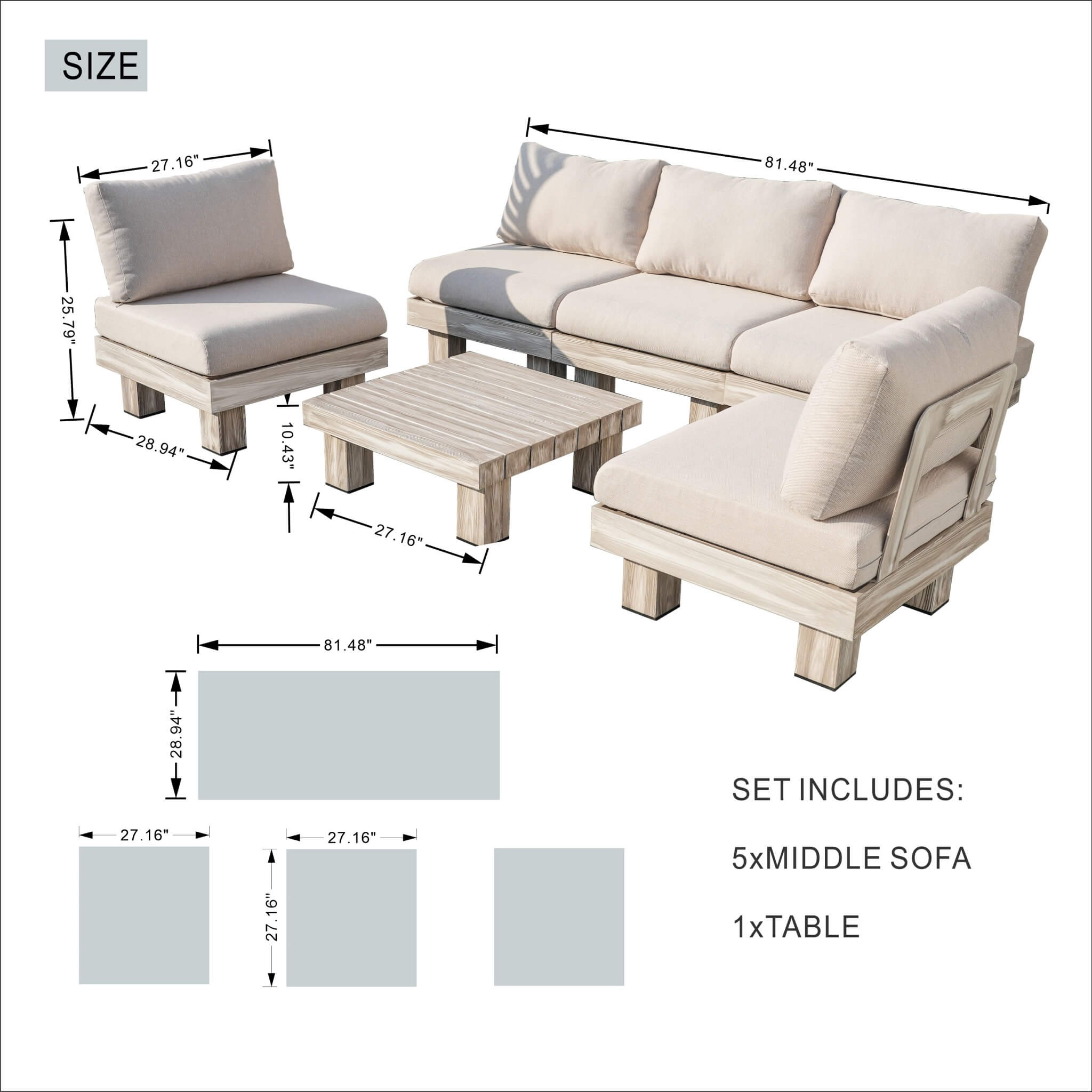 5-Seat Outdoor Patio Sofa Set (PAS-2510-5S-SET) - Abrihome