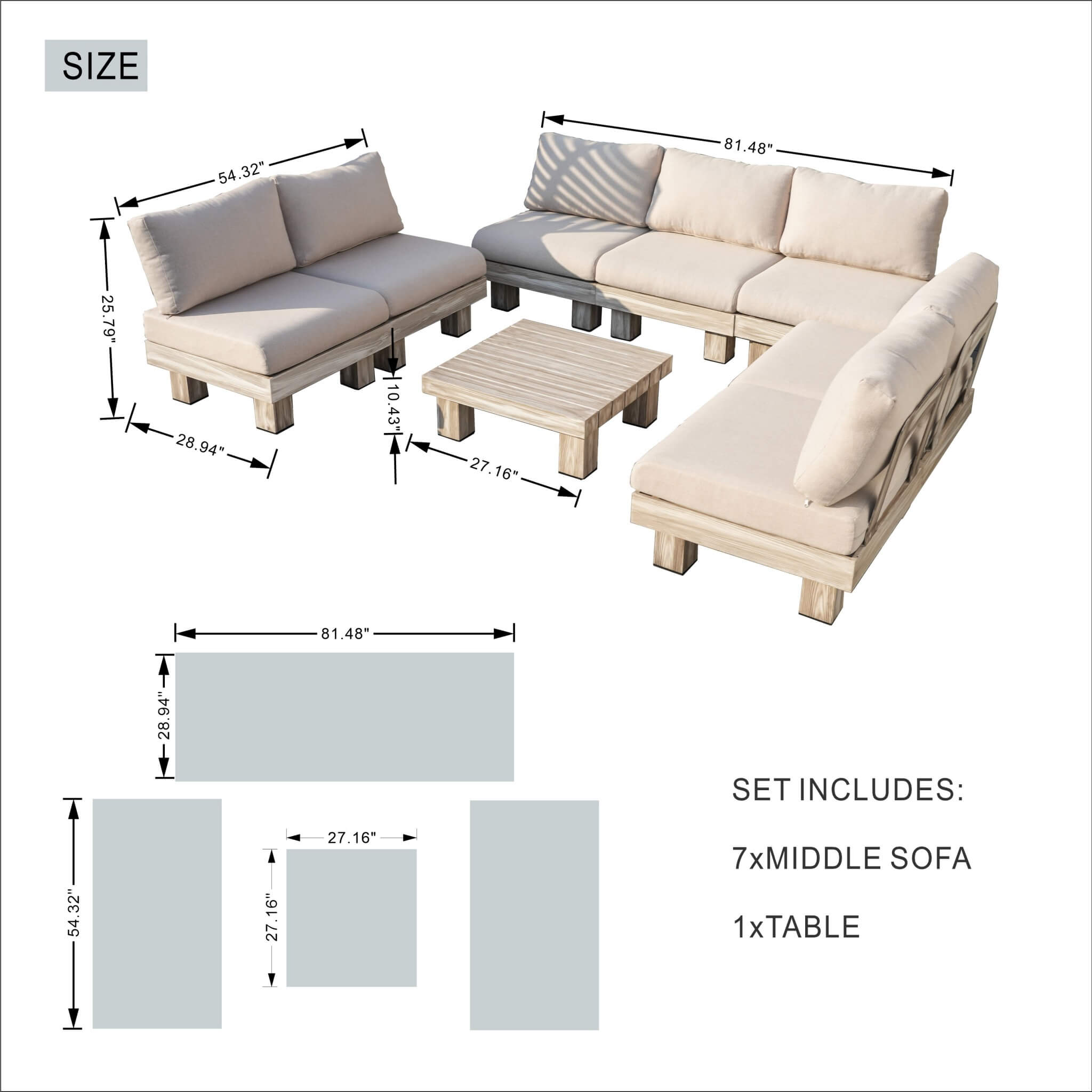 7-Seat Outdoor Patio Sofa Set (PAS-2510-7S-SET) - Abrihome