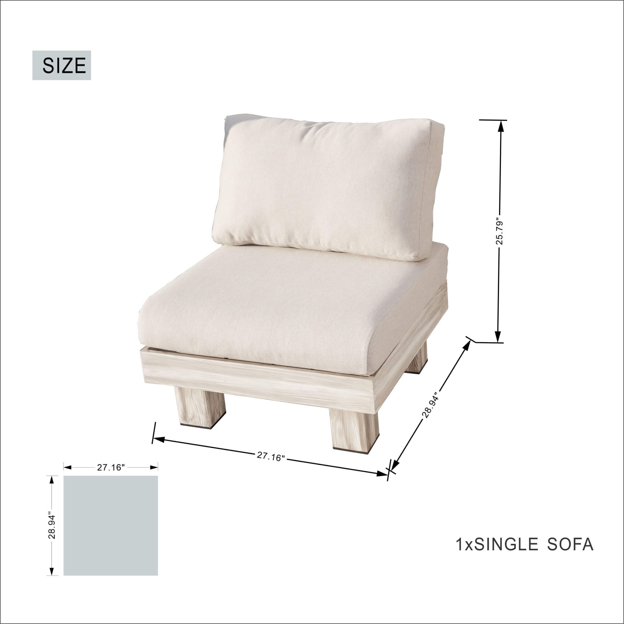 Armless 4-Seat Patio Sofa Set (PAS-2510-4S-Armless-SET) - Abrihome