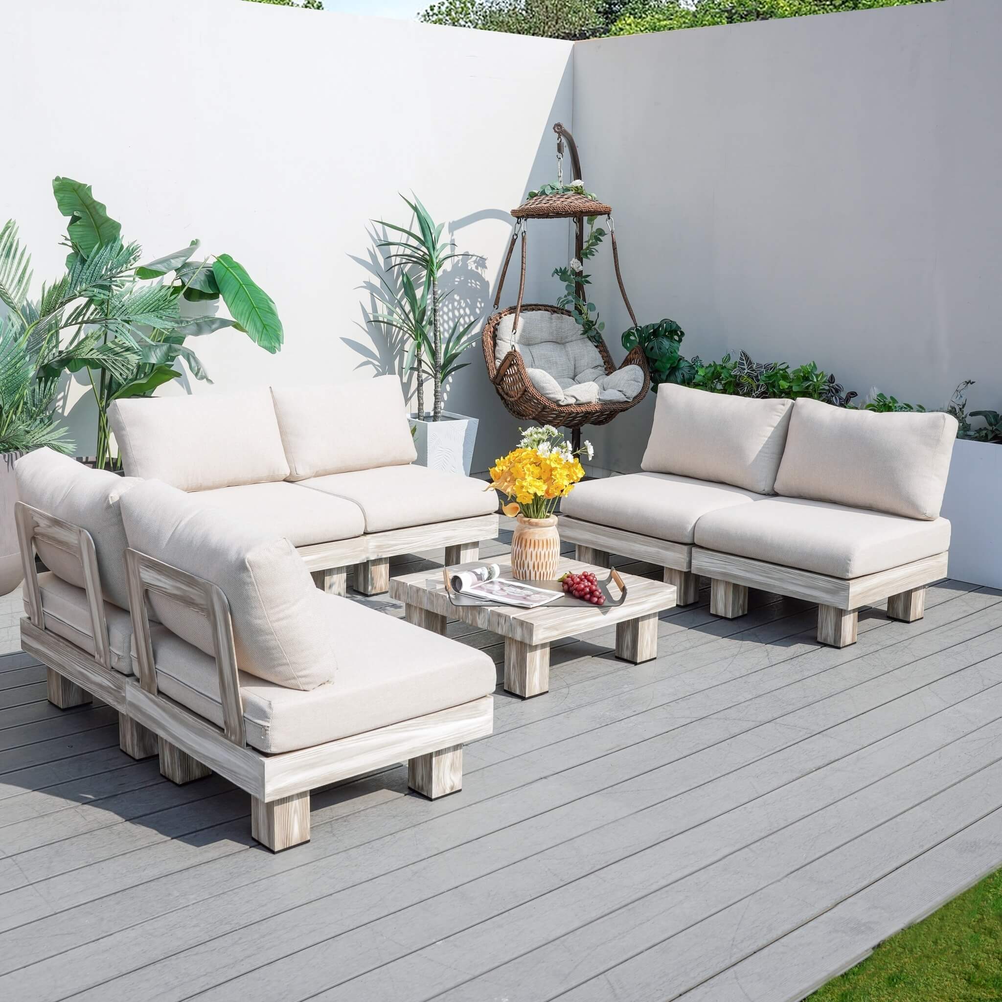 Armless 6-Seat Patio Sofa Set (PAS-2510-6S-Armless-SET) - Abrihome