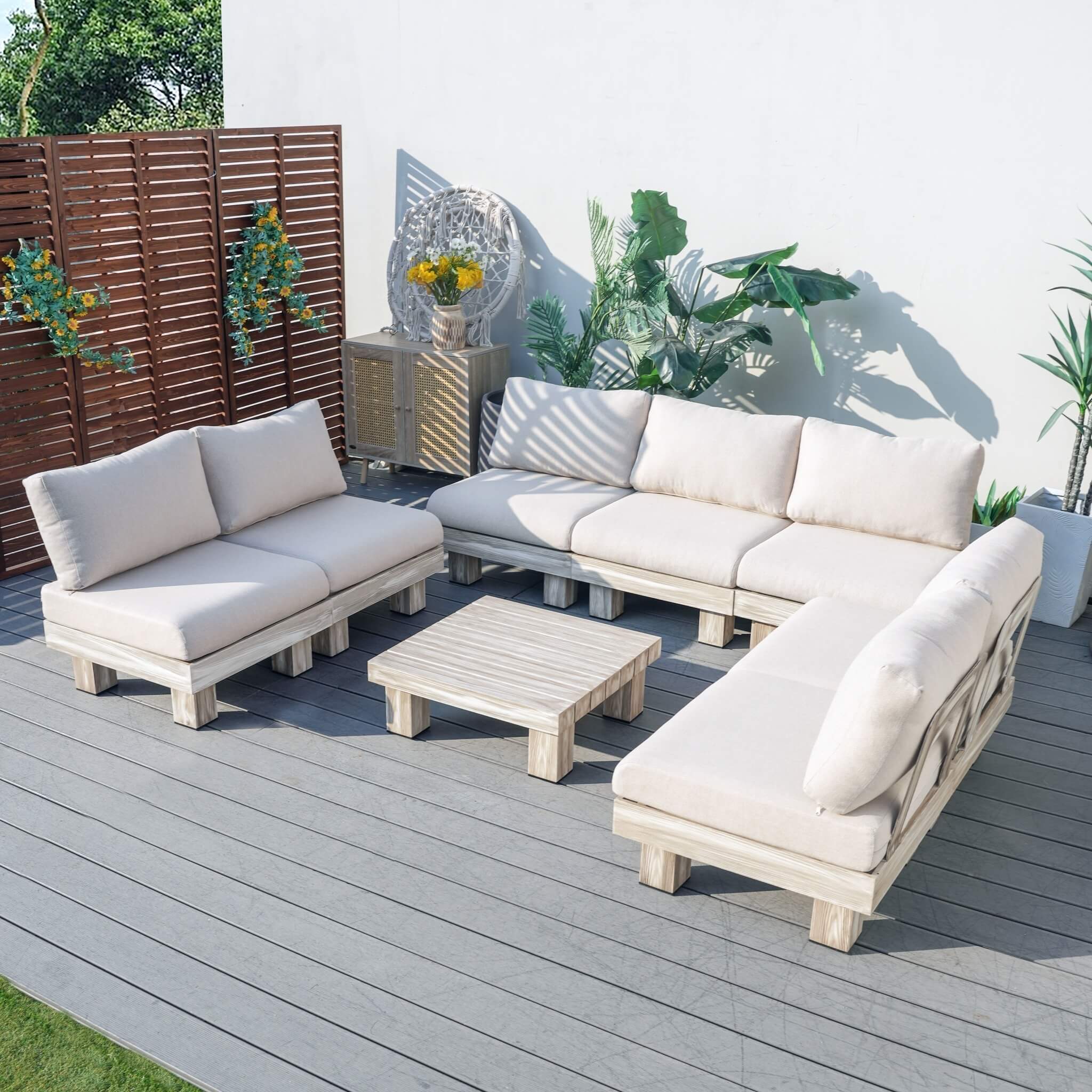 Armless 7-Seat Patio Sofa Set (PAS-2510-7S-Armless-SET) - Abrihome
