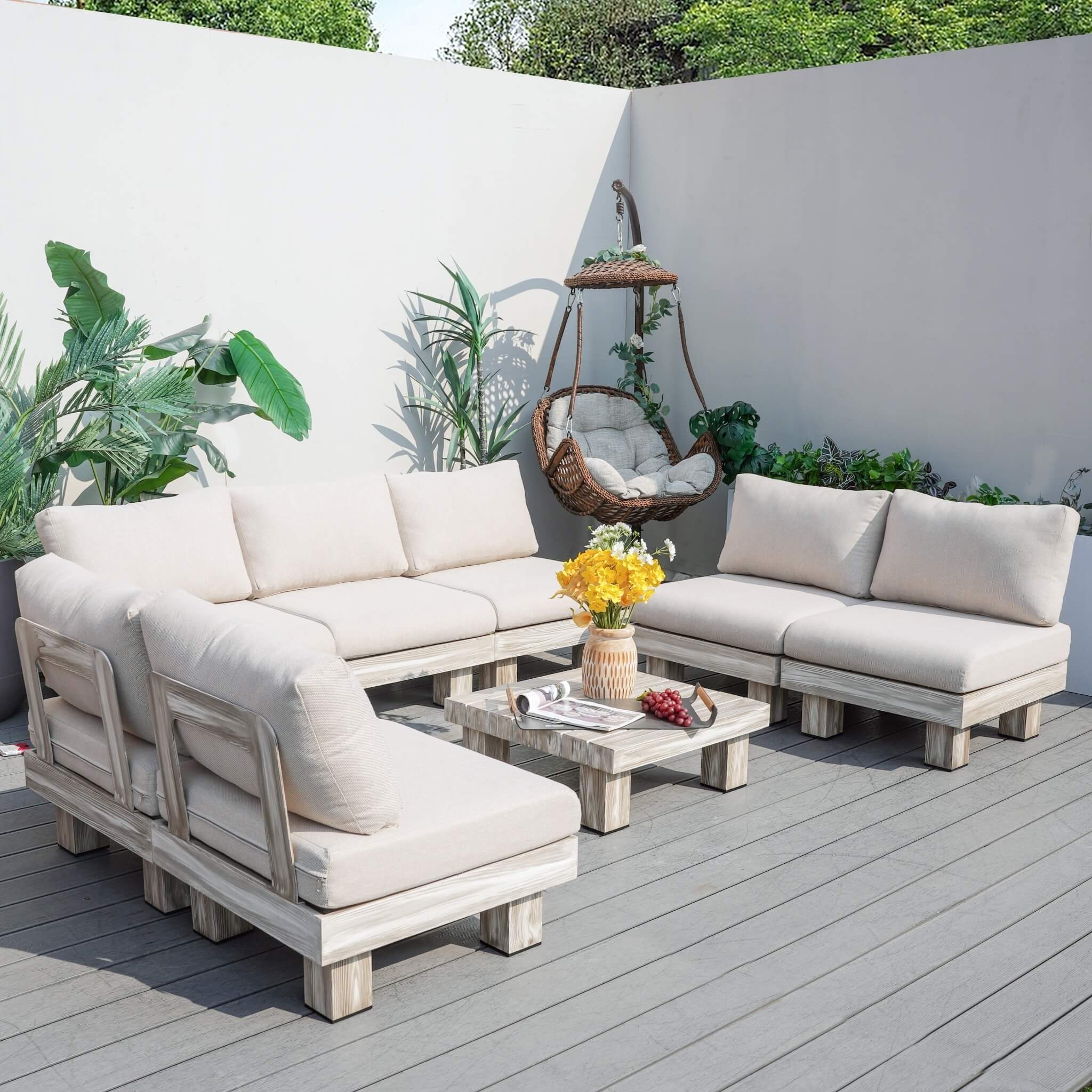 Armless 7-Seat Patio Sofa Set (PAS-2510-7S-Armless-SET) - Abrihome