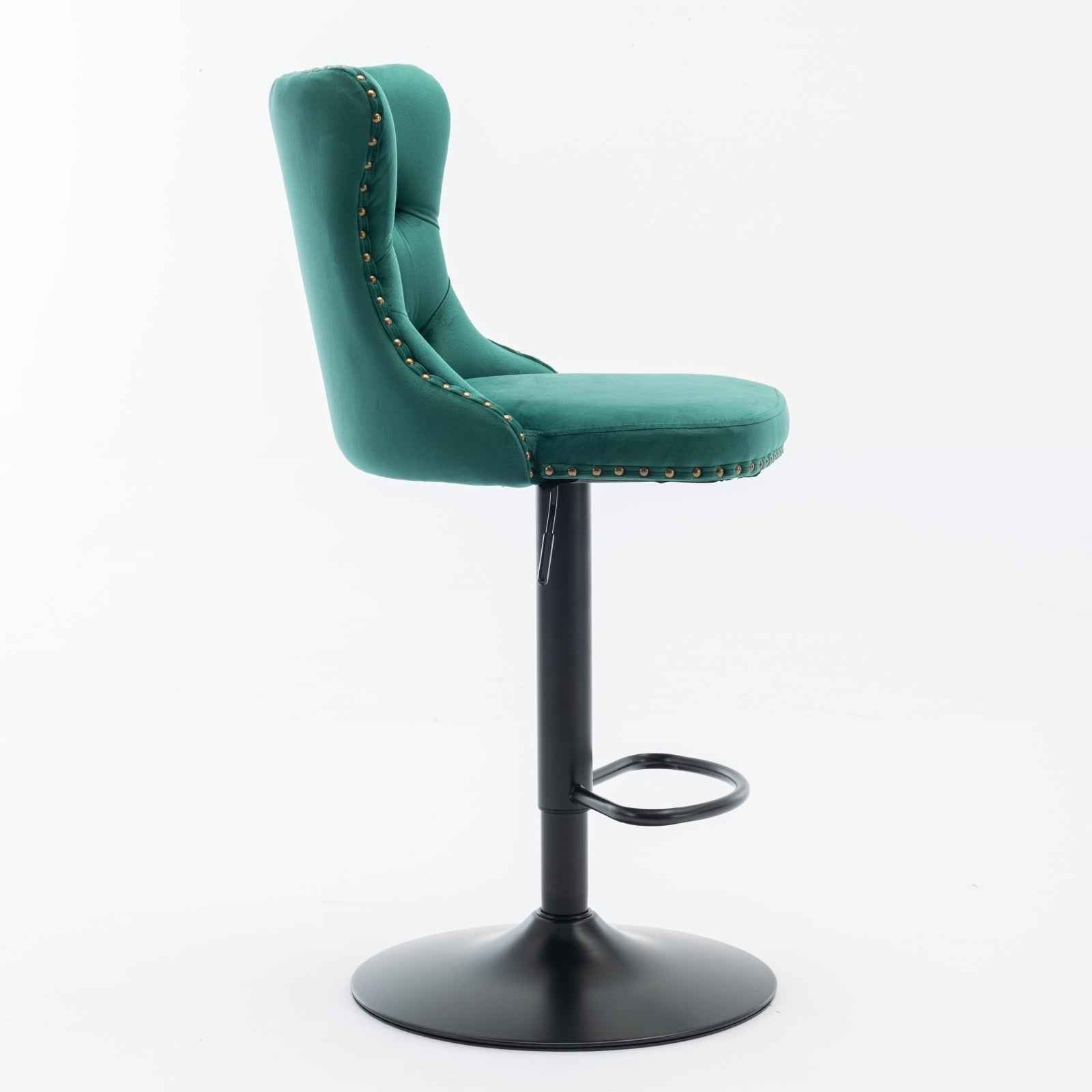 Swivel Velvet Barstools Adjusatble Seat Height from 25-33 Inch,17.7inch base, Modern Upholstered Bar Stools with Backs Comfortable Tufted for Home Pub and Kitchen Island,Green,Set of 2,SW1812GN