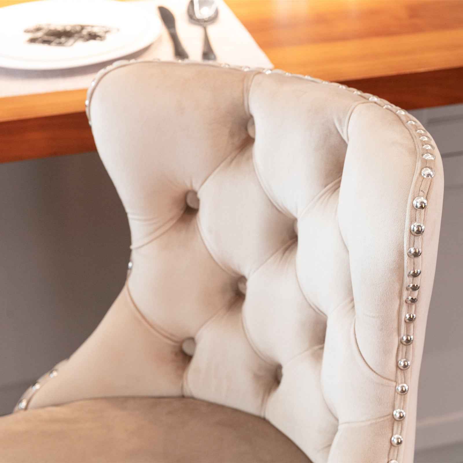 A&A Furniture,Swivel Velvet Barstools Adjusatble Seat Height from 25-33 Inch, Modern Upholstered Chrome base Bar Stools with Backs Comfortable Tufted for Home Pub and Kitchen Island(Khaki,Set of 2)