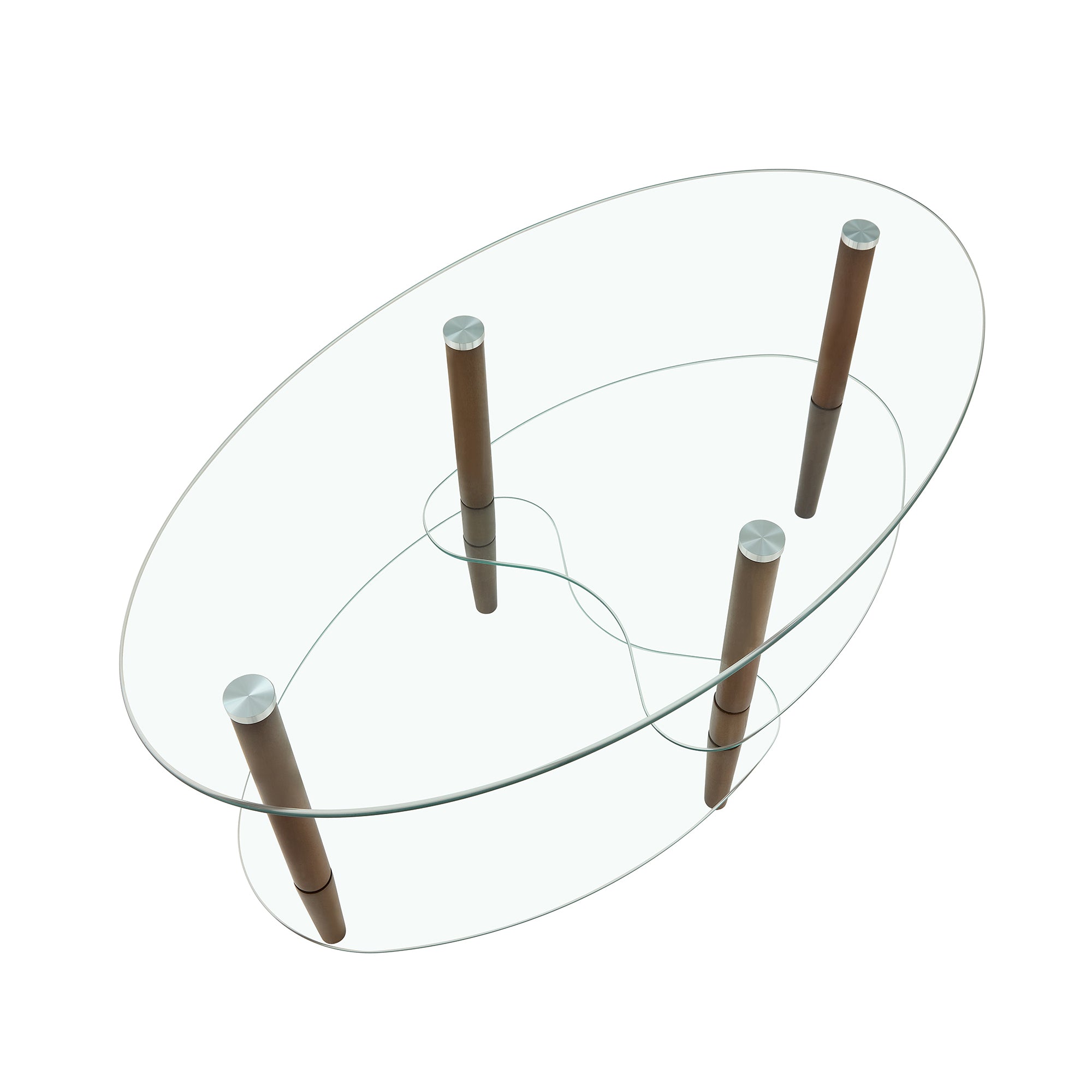 Transparent Oval glass coffee table, modern table in living room Oak wood leg tea table 3-layer glass table - Abrihome