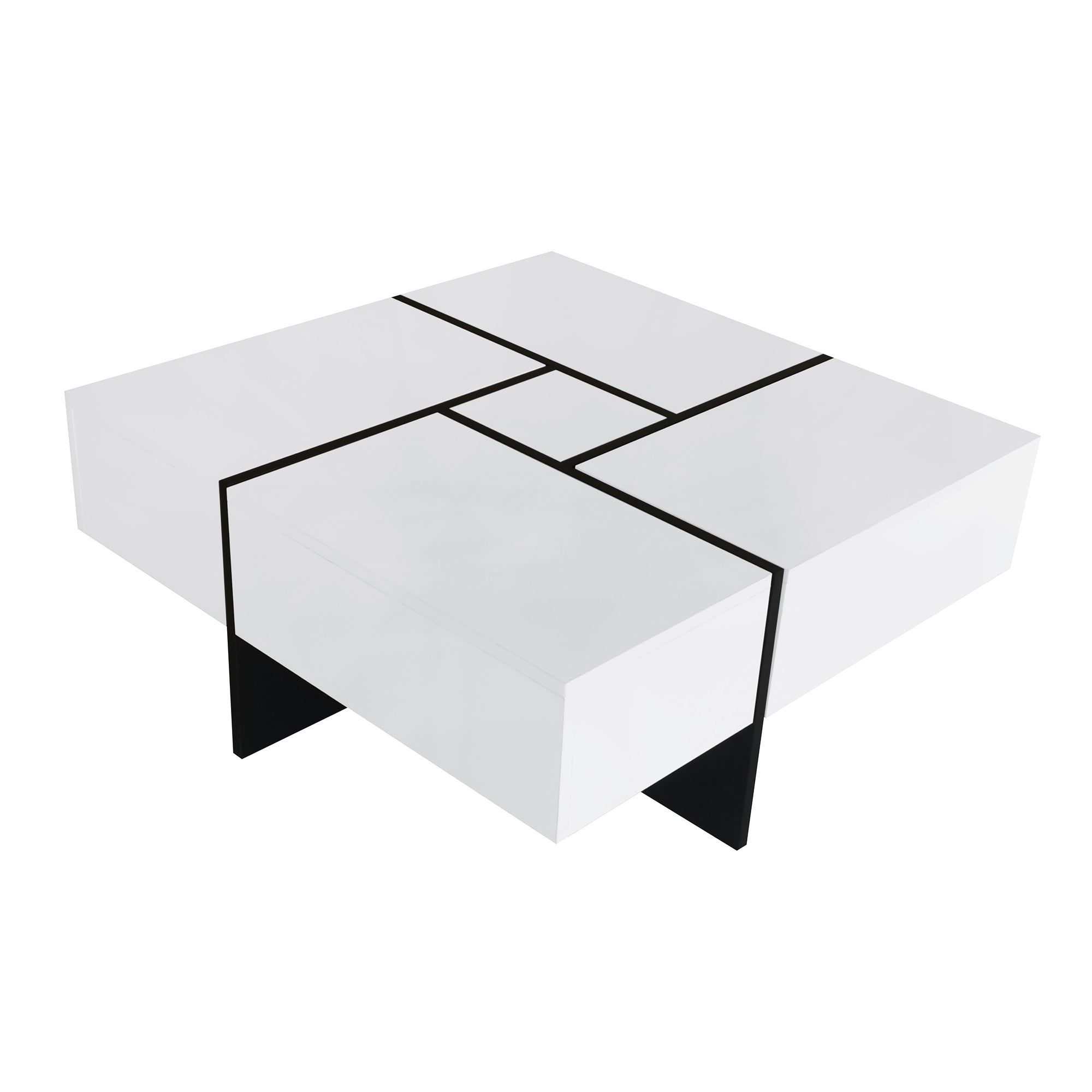ON-TREND Unique Design Coffee Table with 4 Hidden Storage Compartments, Square Cocktail Table with Extendable Sliding Tabletop, UV High-gloss Design Center Table for Living Room, 31.5"x 31.5" - Abrihome