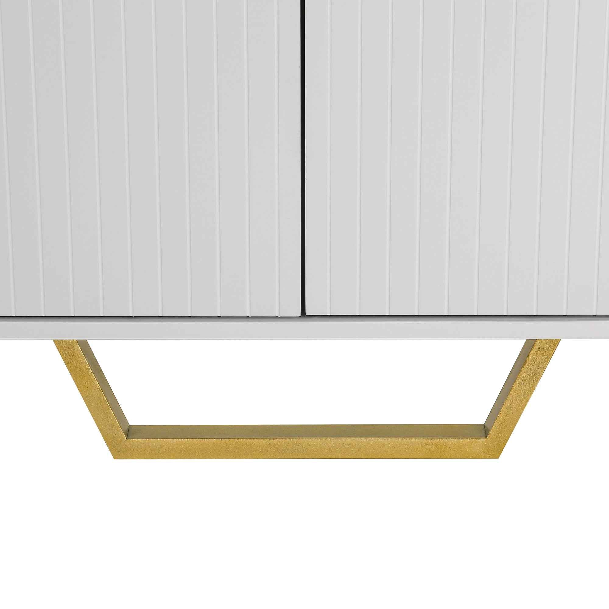 TREXM Modern sideboard with Four Doors, Metal handles & Legs and Adjustable Shelves Kitchen Cabinet (White)