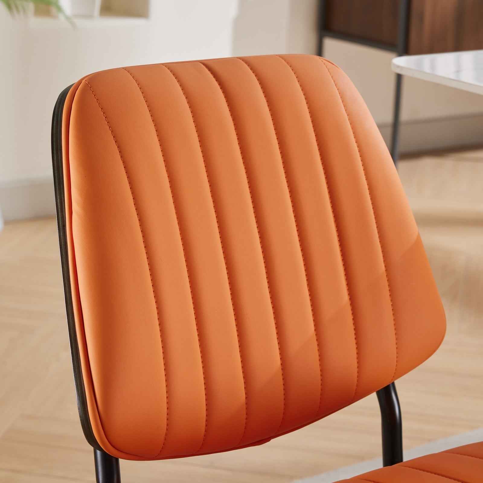 A&A Furniture, Dining Chairs Set of 2 Mid Century Modern Retro Faux Leather Chair with Walnut Bentwood Back Upholstered Seat Metal Legs Adjustable Foot for Kitchen Dining Room Chairs(Orange PU)